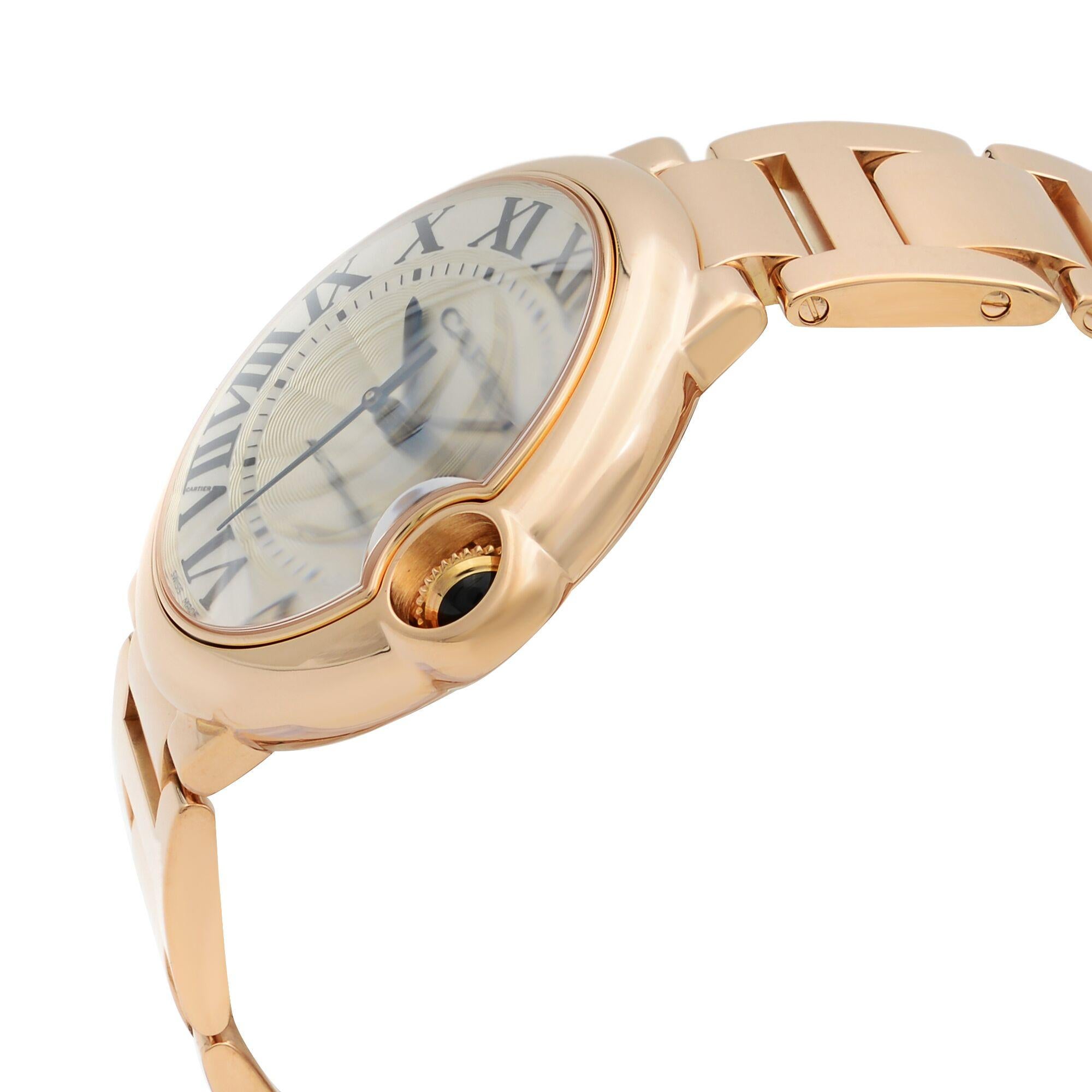 Cartier Ballon Bleu 3003 Oro rosa 18k Quadrante argento Orologio Unisex W69004Z2 In condizioni ottime in vendita a New York, NY