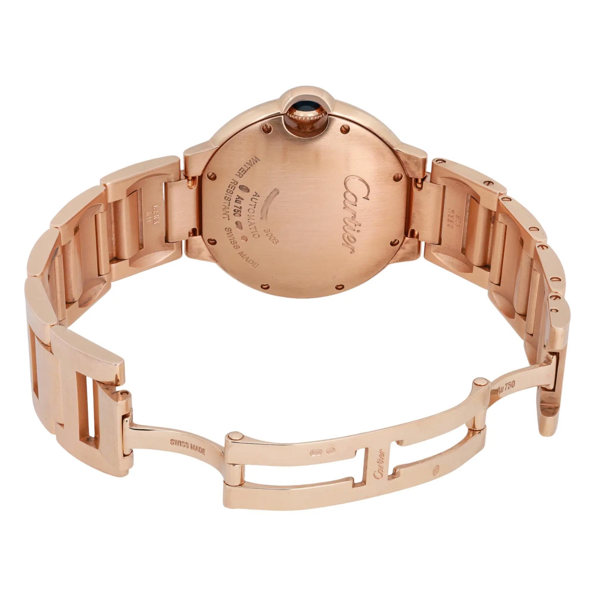 Cartier Ballon Bleu 3003 Oro rosa 18k Quadrante argento Orologio Unisex W69004Z2 in vendita 3