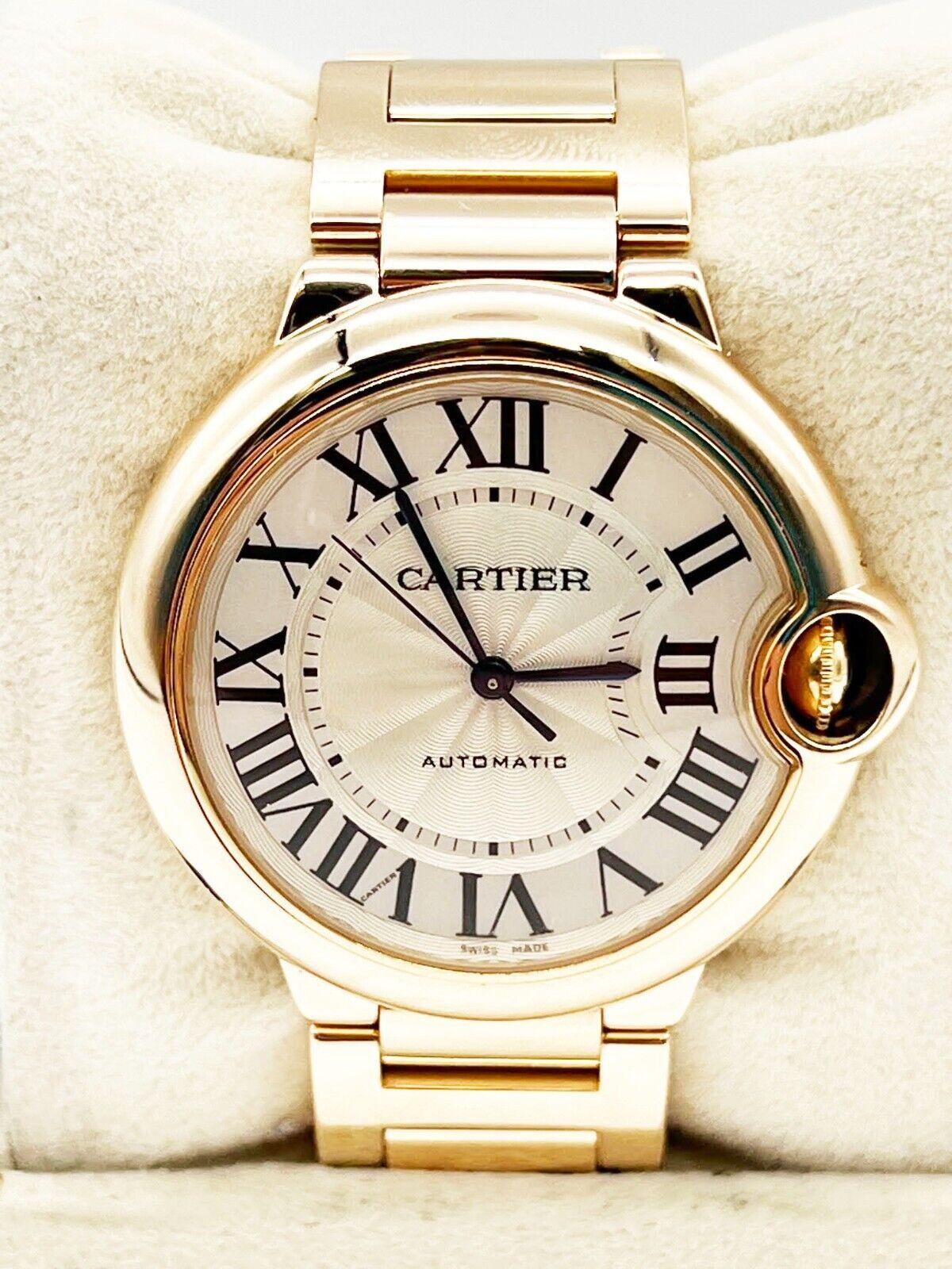Style Number: 3003

Year: 2007

Model: Ballon Bleu

Case Material: 18K Rose Gold

Band: 18K Rose Gold

Bezel:  18K Rose Gold

Dial: Silver

Face: Sapphire Crystal 

Case Size: 36mm 

Includes: 

-Cartier Box & Paper

-Certified Appraisal 

-1 Year