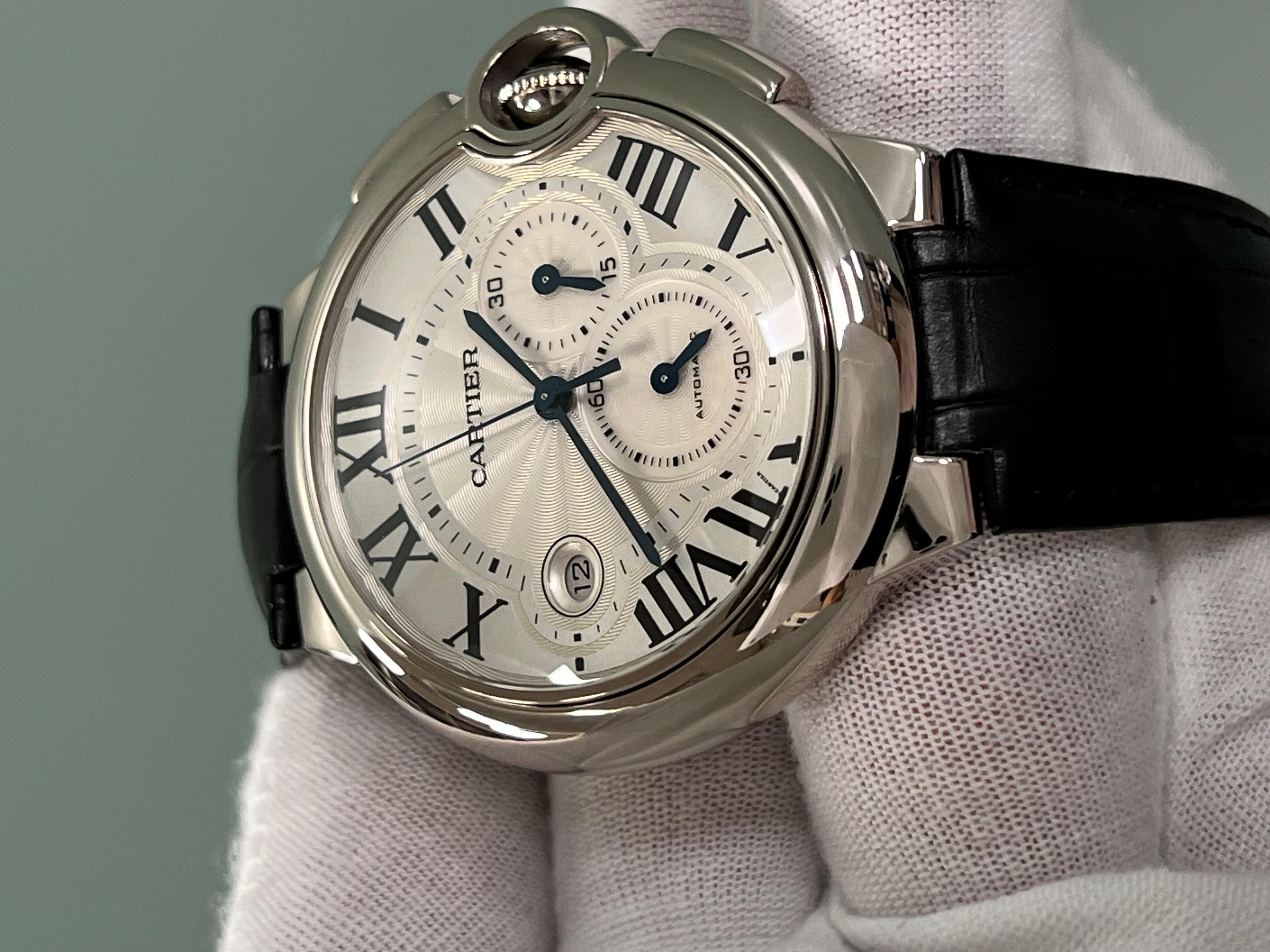 Cartier Ballon Bleu 3195 W6920005 42mm Chronographe en or blanc 18K Boîte papier en vente 7