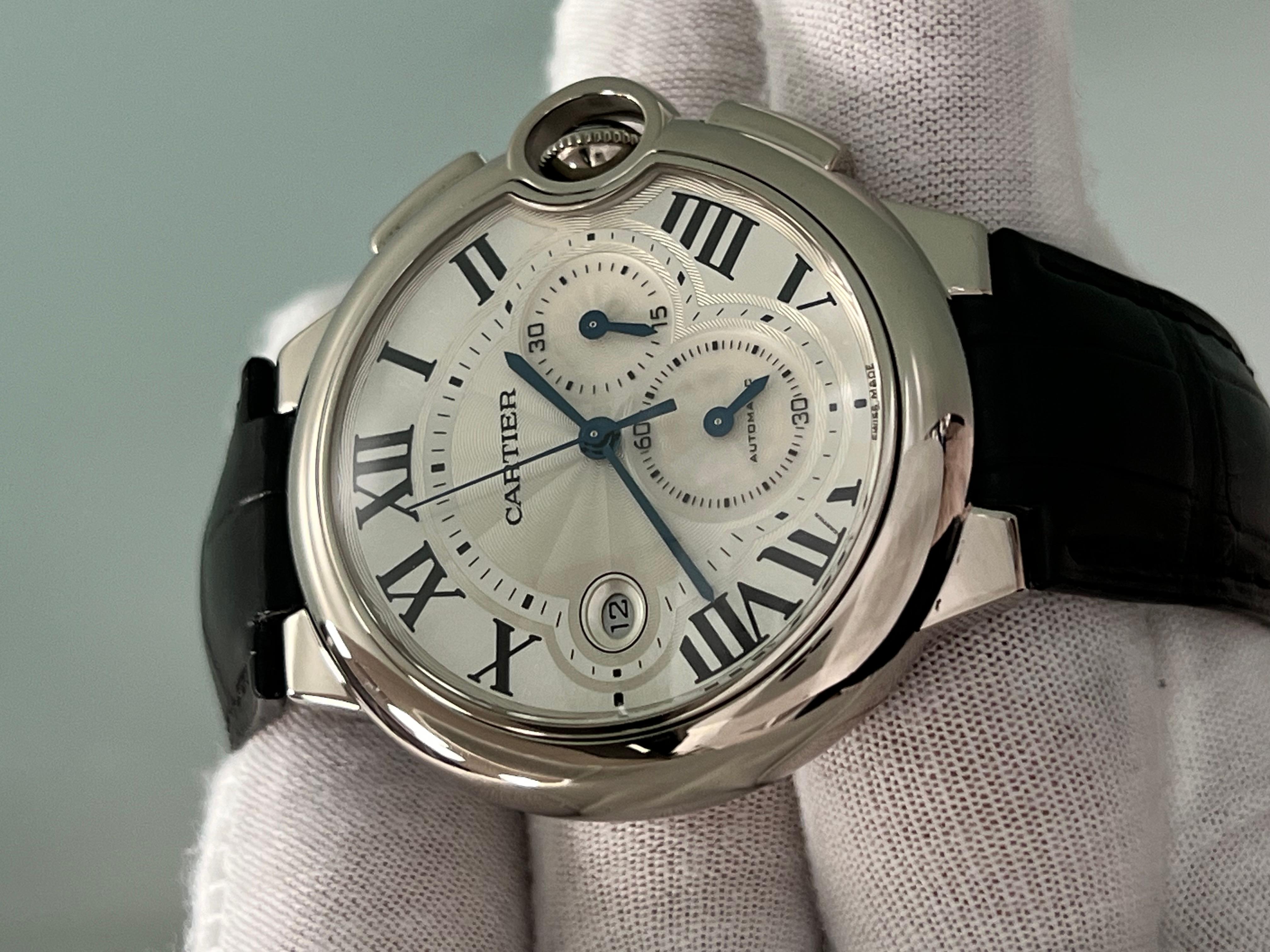 Cartier Ballon Bleu 3195 W6920005 42mm Chronographe en or blanc 18K Boîte papier en vente 8