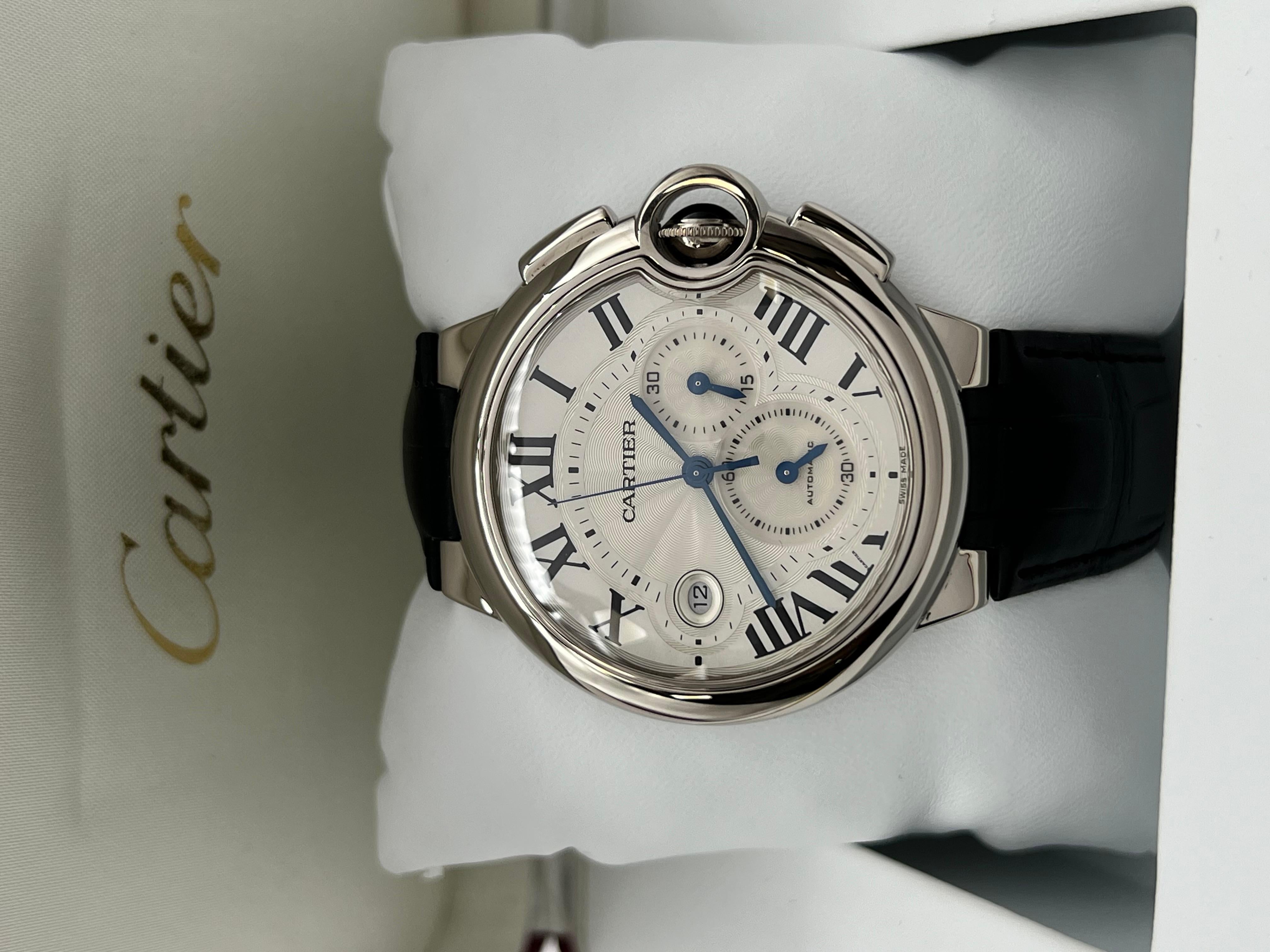 Cartier Ballon Bleu 3195 W6920005 42mm Chronographe en or blanc 18K Boîte papier en vente 1