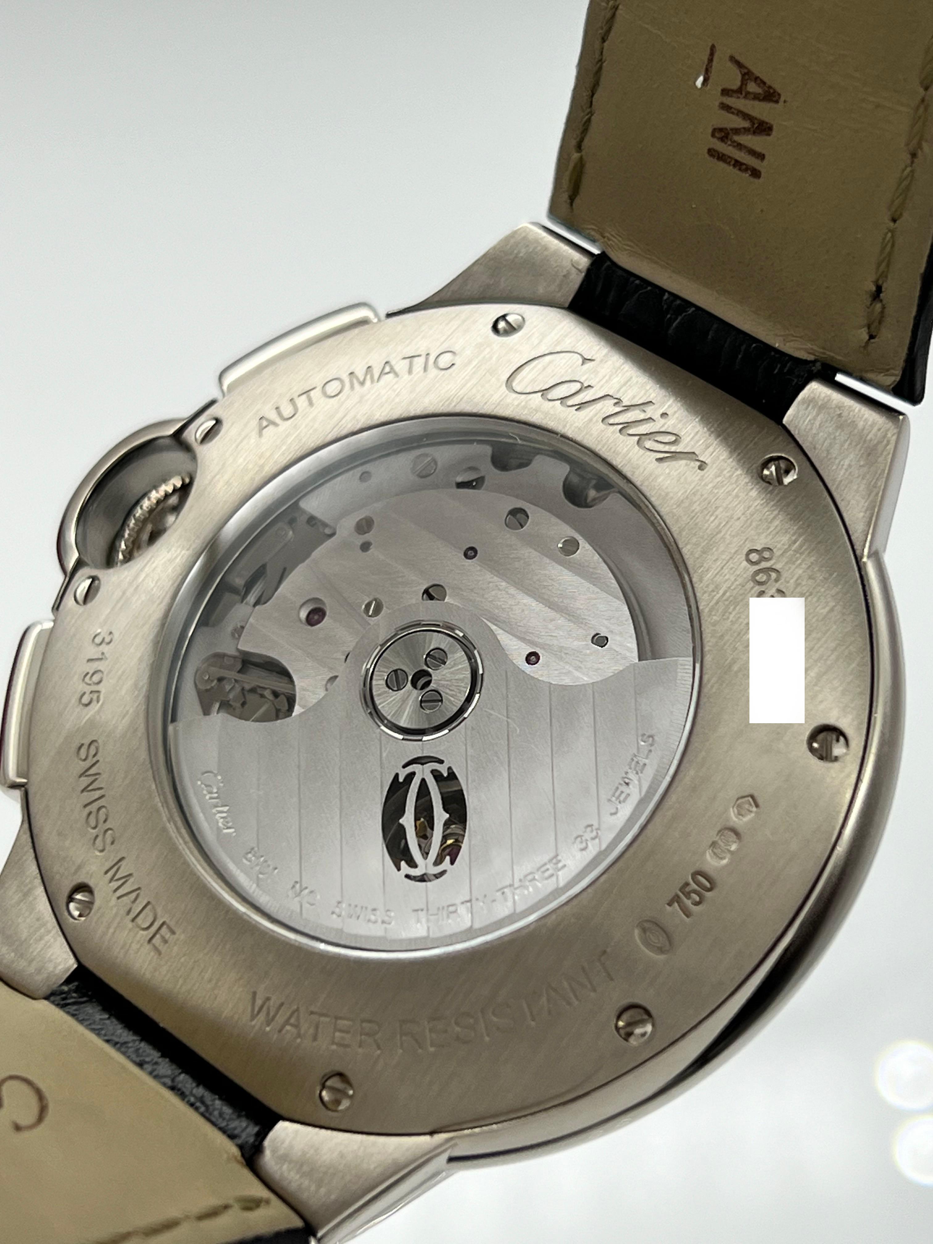 Cartier Ballon Bleu 3195 W6920005 42mm Chronographe en or blanc 18K Boîte papier en vente 3