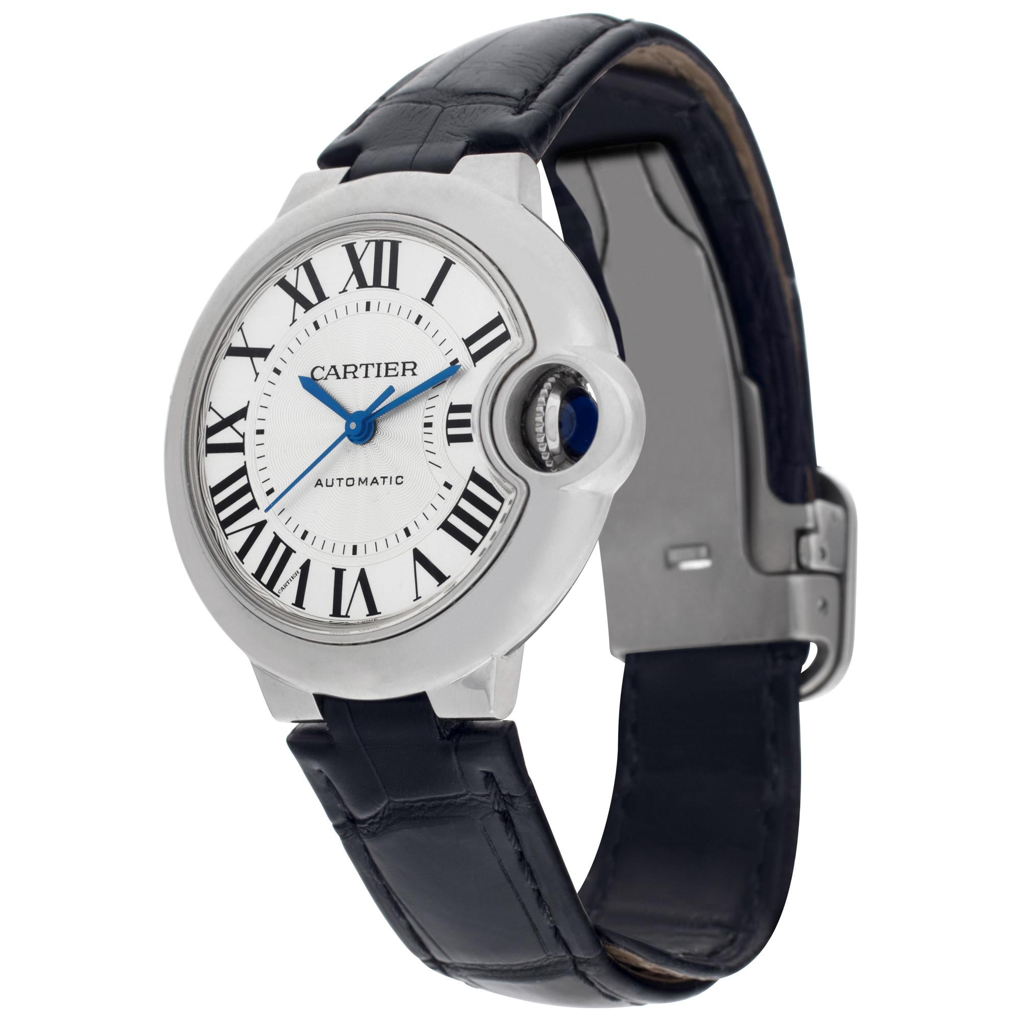 Cartier Ballon Bleu in stainless steel on leather strap. Auto w/ sweep seconds. 32 mm case size. With box. Ref W6920085. Fine Pre-owned Cartier Watch.

Certified preowned Classic Cartier Ballon Bleu W6920085 watch is made out of Stainless steel on a