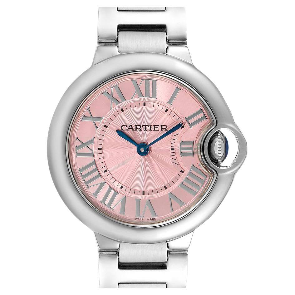 Cartier Ballon Bleu 33 Pink Dial Steel Ladies Watch WSBB0033 For Sale