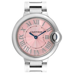 Cartier Ballon Bleu 33 Pink Dial Steel Ladies Watch WSBB0033