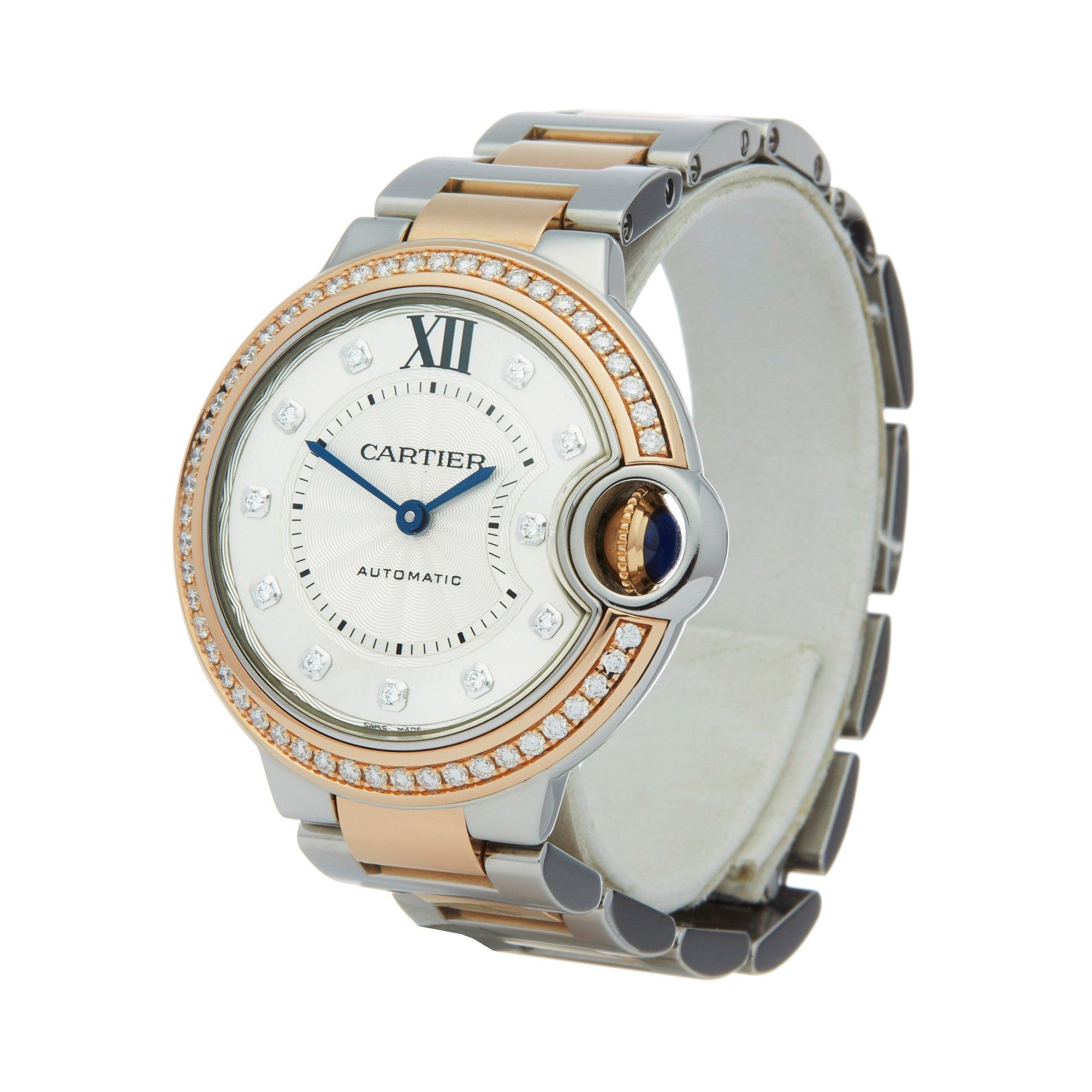 Xupes Reference: W007355
Manufacturer: Cartier
Model: Ballon Bleu
Model Variant: 33mm
Model Number: WE902077 or 3753
Age: 03-01-2019
Gender: Ladies
Complete With: Cartier Box, Manuals & Guarantee
Dial: Silver With Diamond Markers
Glass: Sapphire