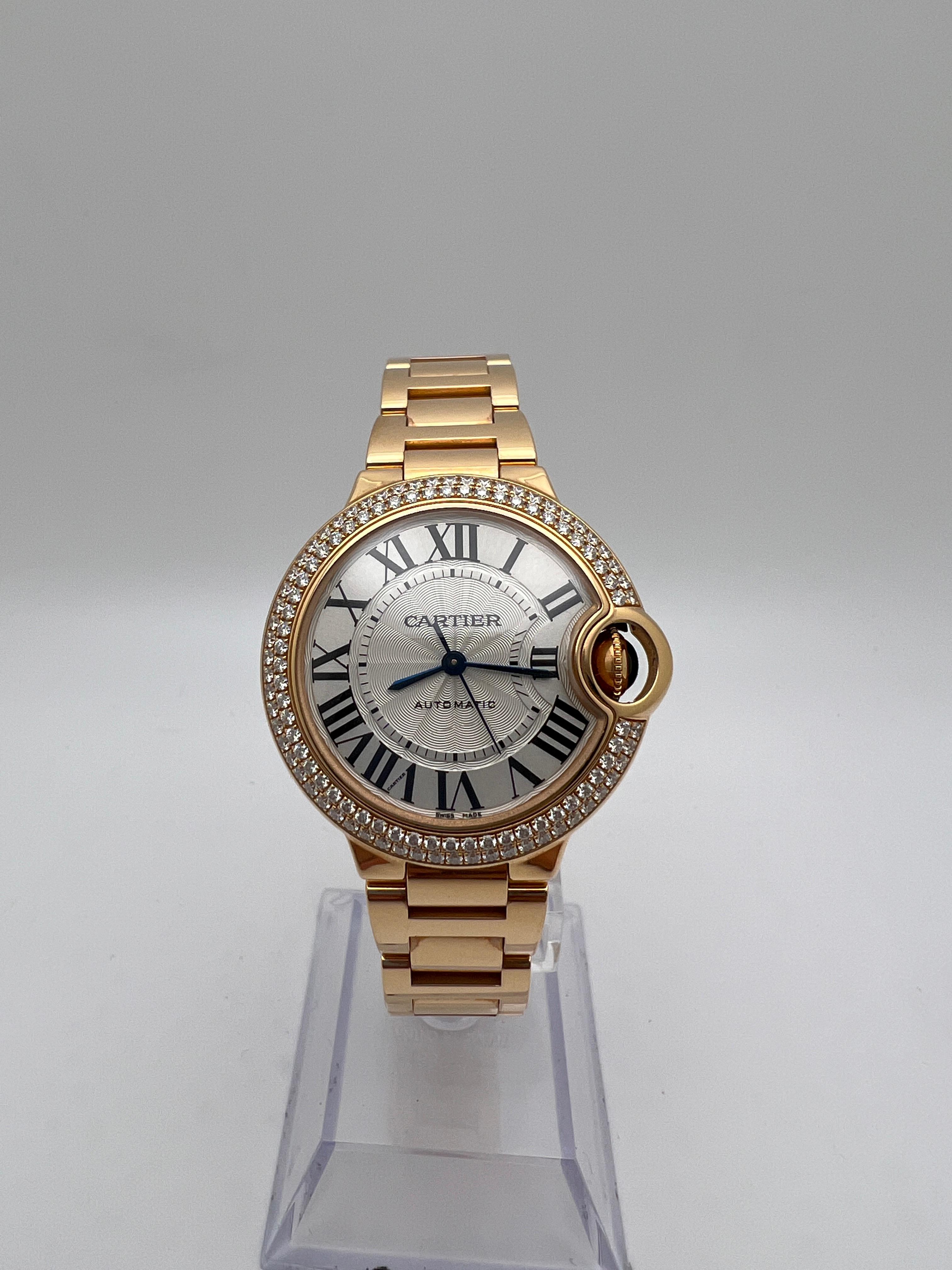 Cartier Ballon Bleu 33mm 18K Oro Rosa Bisel Fábrica Diamante WE902064 Caja Papeles en venta 1