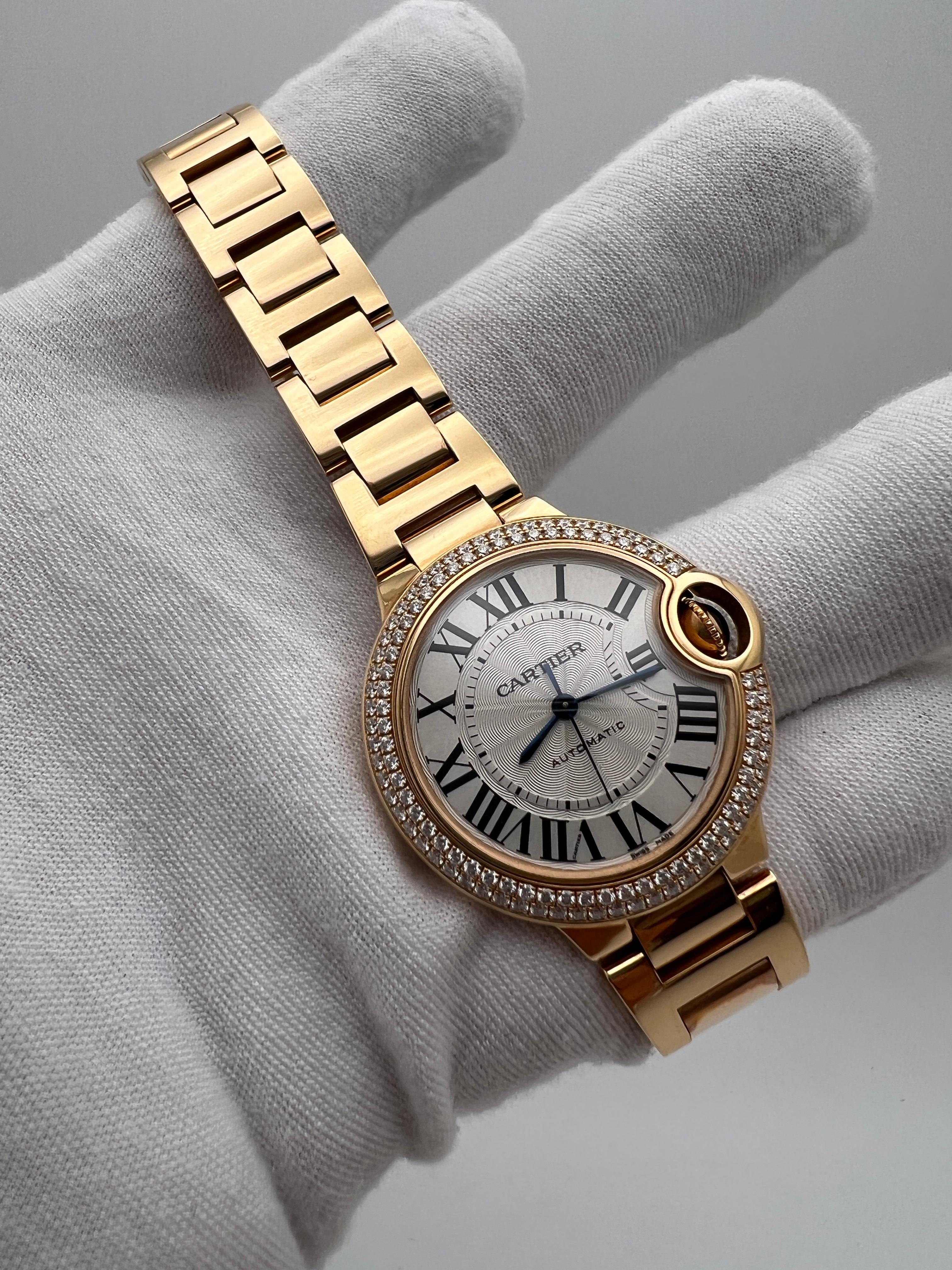 Cartier Ballon Bleu 33mm 18K Oro Rosa Bisel Fábrica Diamante WE902064 Caja Papeles en venta 2
