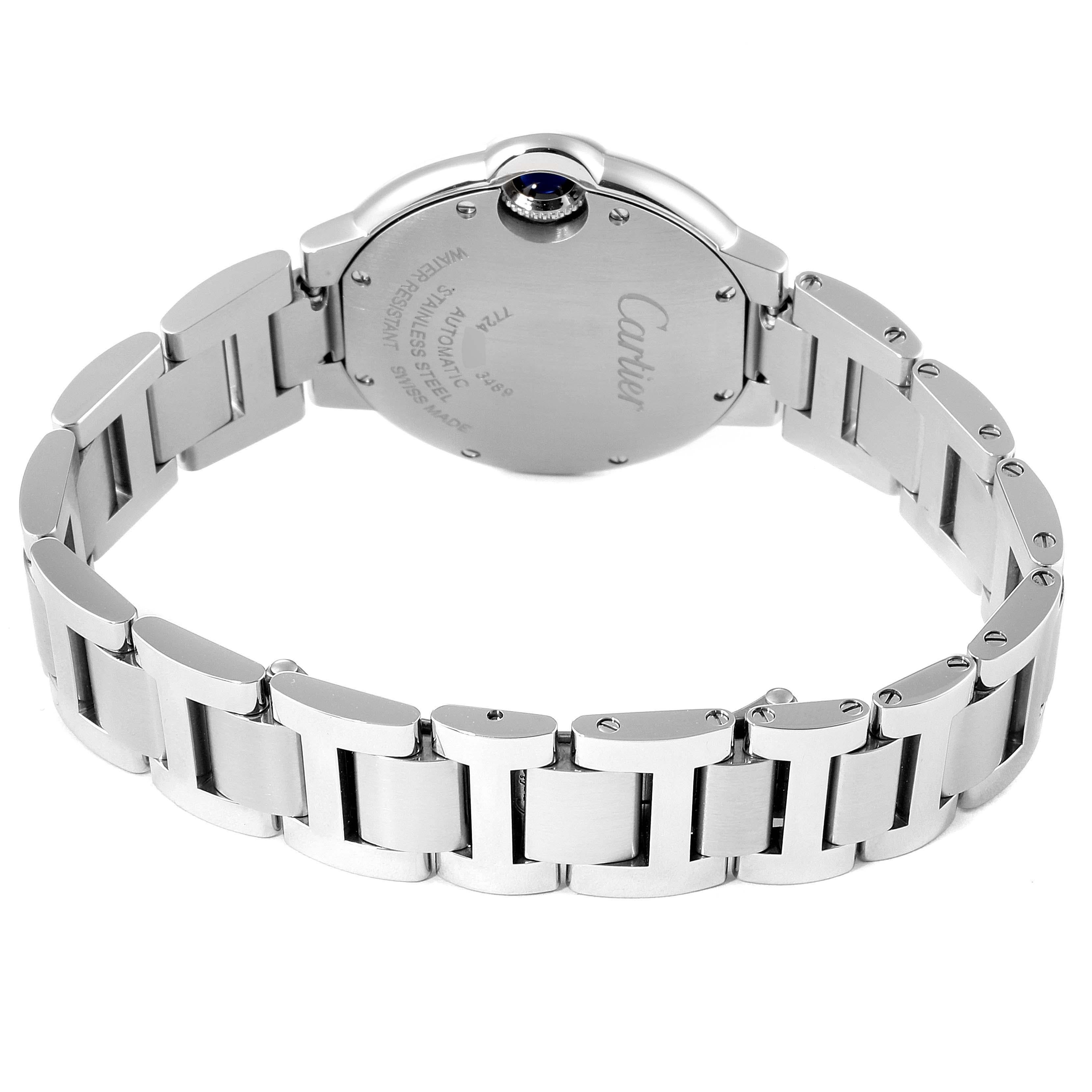 Cartier Ballon Bleu 33mm Automatic Diamond Steel Watch WE902074 Box Papers 3