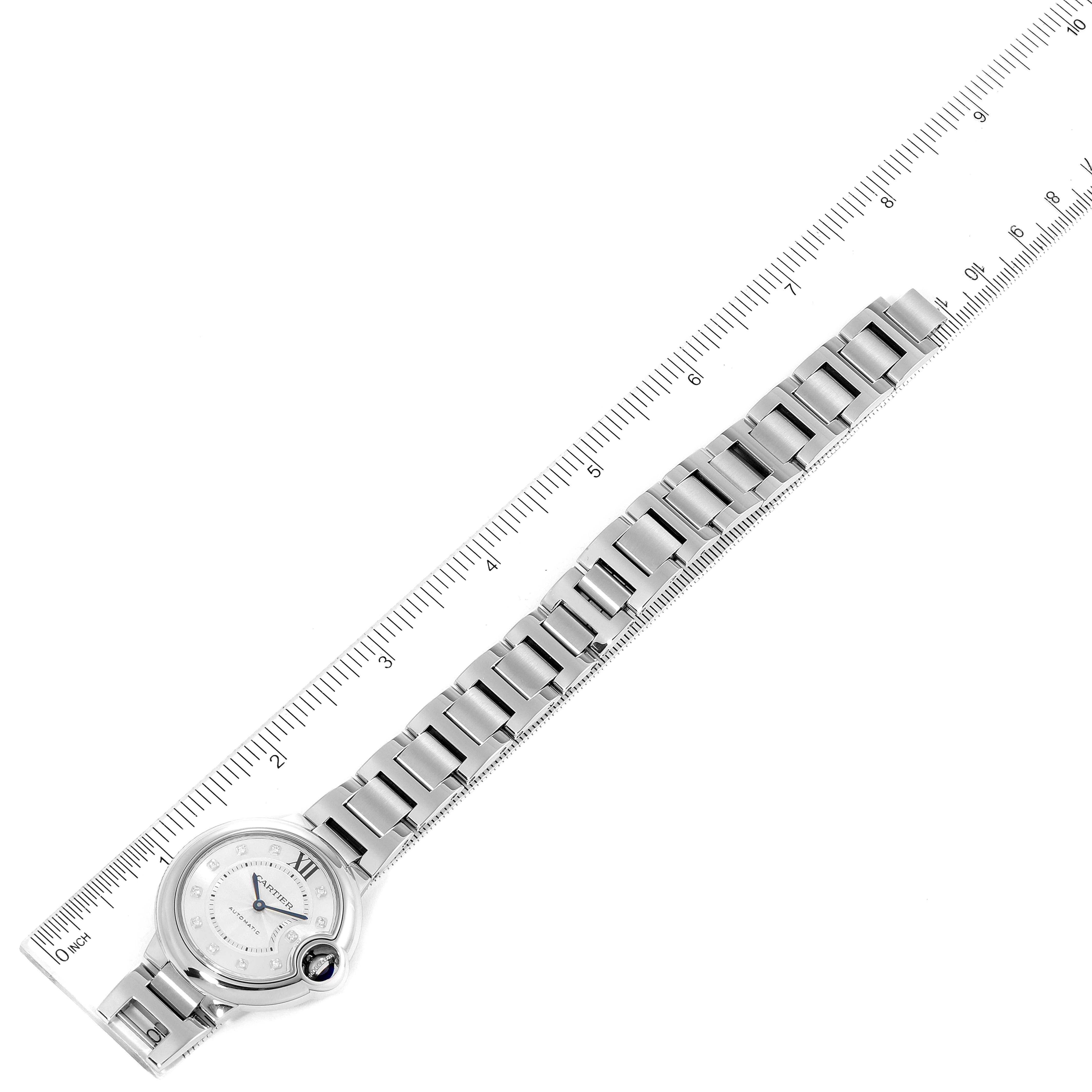 Cartier Ballon Bleu 33mm Automatic Diamond Steel Watch WE902074 Box Papers 4
