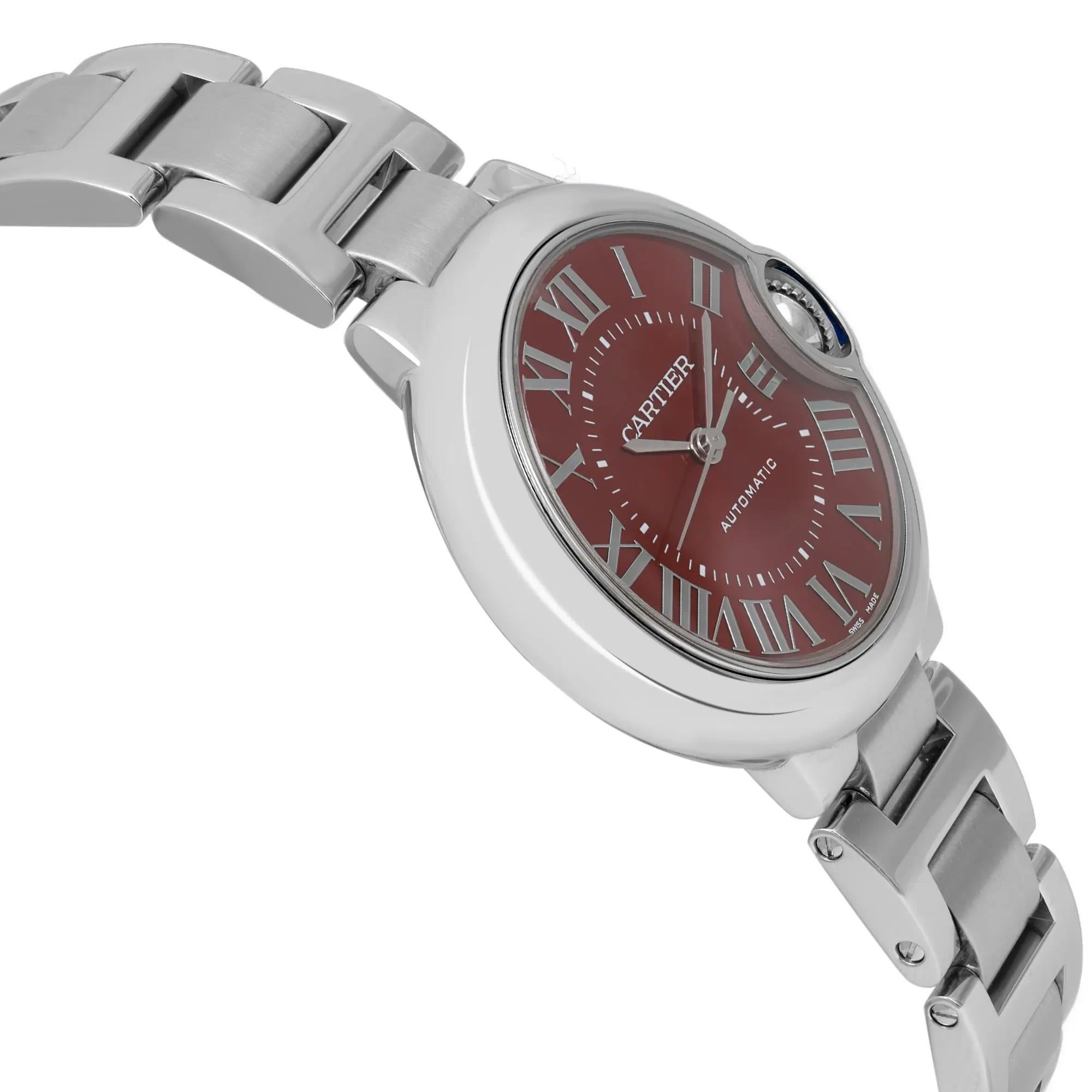 Rare Cartier Ballon Bleu 33mm Red Dial Steel Ladies Automatic Watch 3489 Pour femmes en vente
