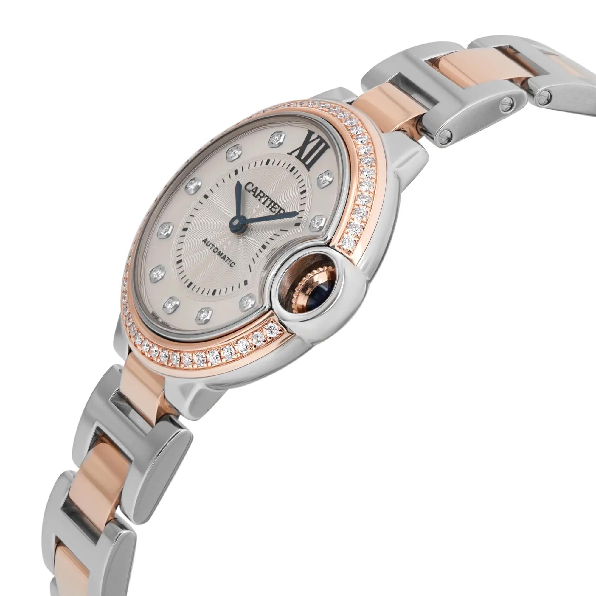 Cartier Ballon Bleu 33mm Roségold Stahl Diamant MOP Zifferblatt Uhr WE902077 (Rundschliff)