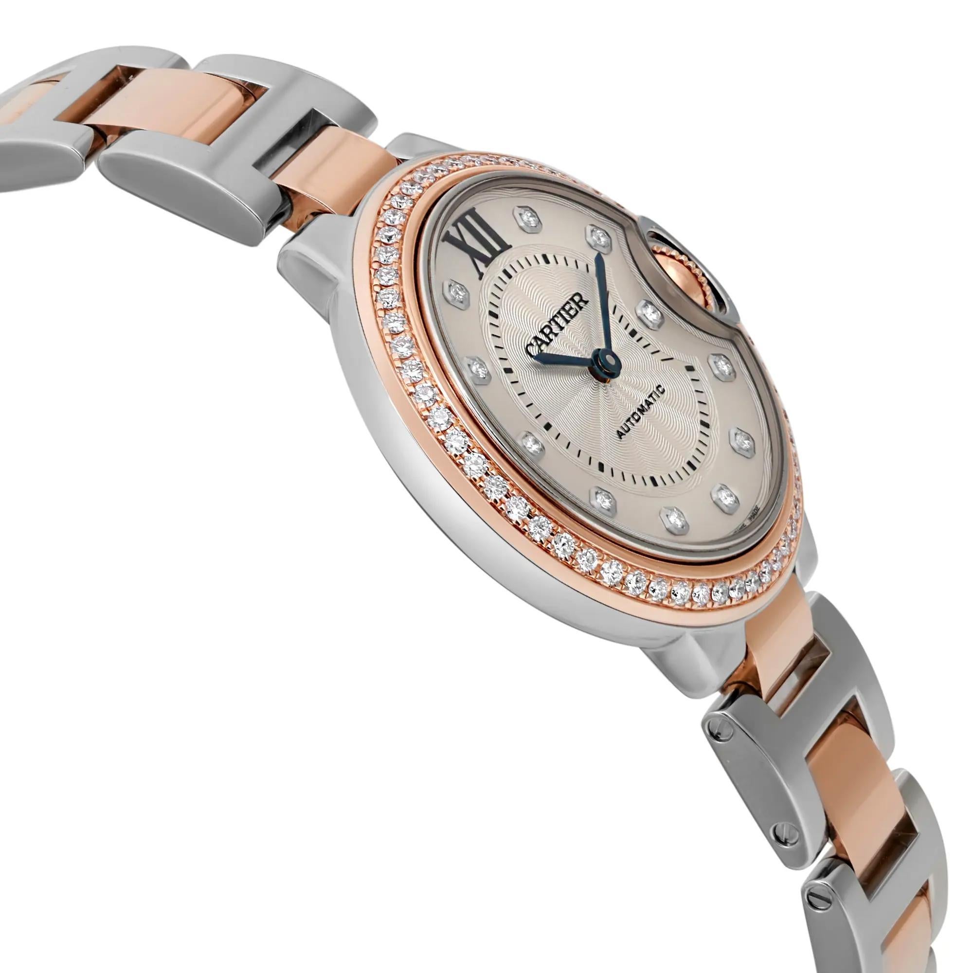 Cartier Ballon Bleu 33mm Roségold Stahl Diamant MOP Zifferblatt Uhr WE902077 im Zustand „Hervorragend“ in New York, NY