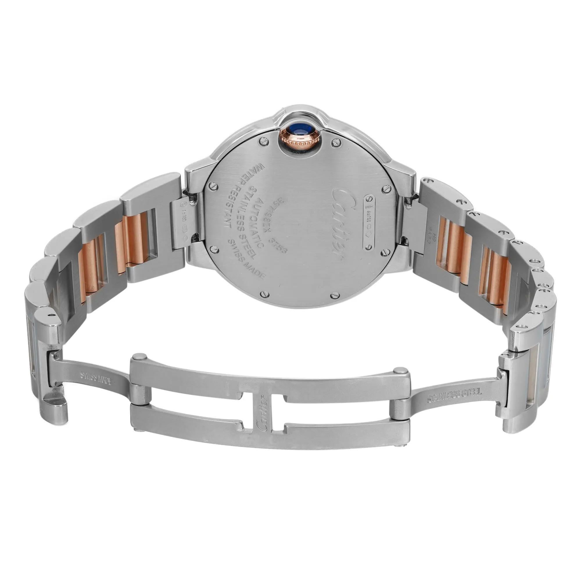 Cartier Ballon Bleu 33mm Roségold Stahl Diamant MOP Zifferblatt Uhr WE902077 1