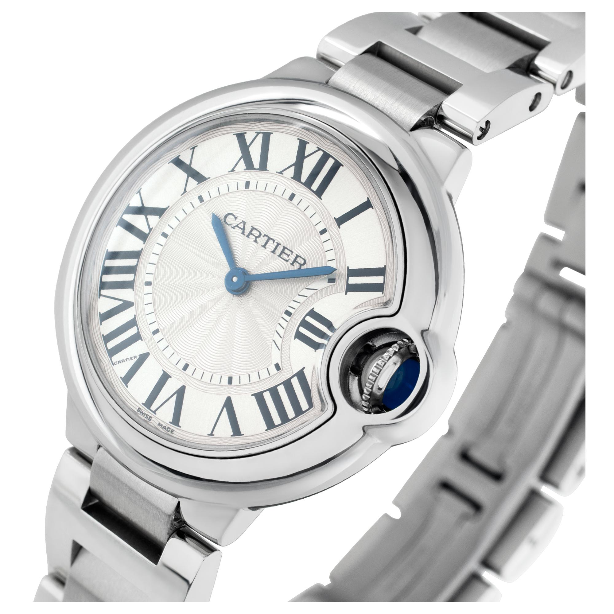 Cartier Ballon Bleu in stainless steel on steel link bracelet with hidden buckle. Quartz. 33 mm case size. Ref W6920084. Fine Pre-owned Cartier Watch. Certified preowned Classic Cartier Ballon Bleu W6920084 watch is made out of Stainless steel on a