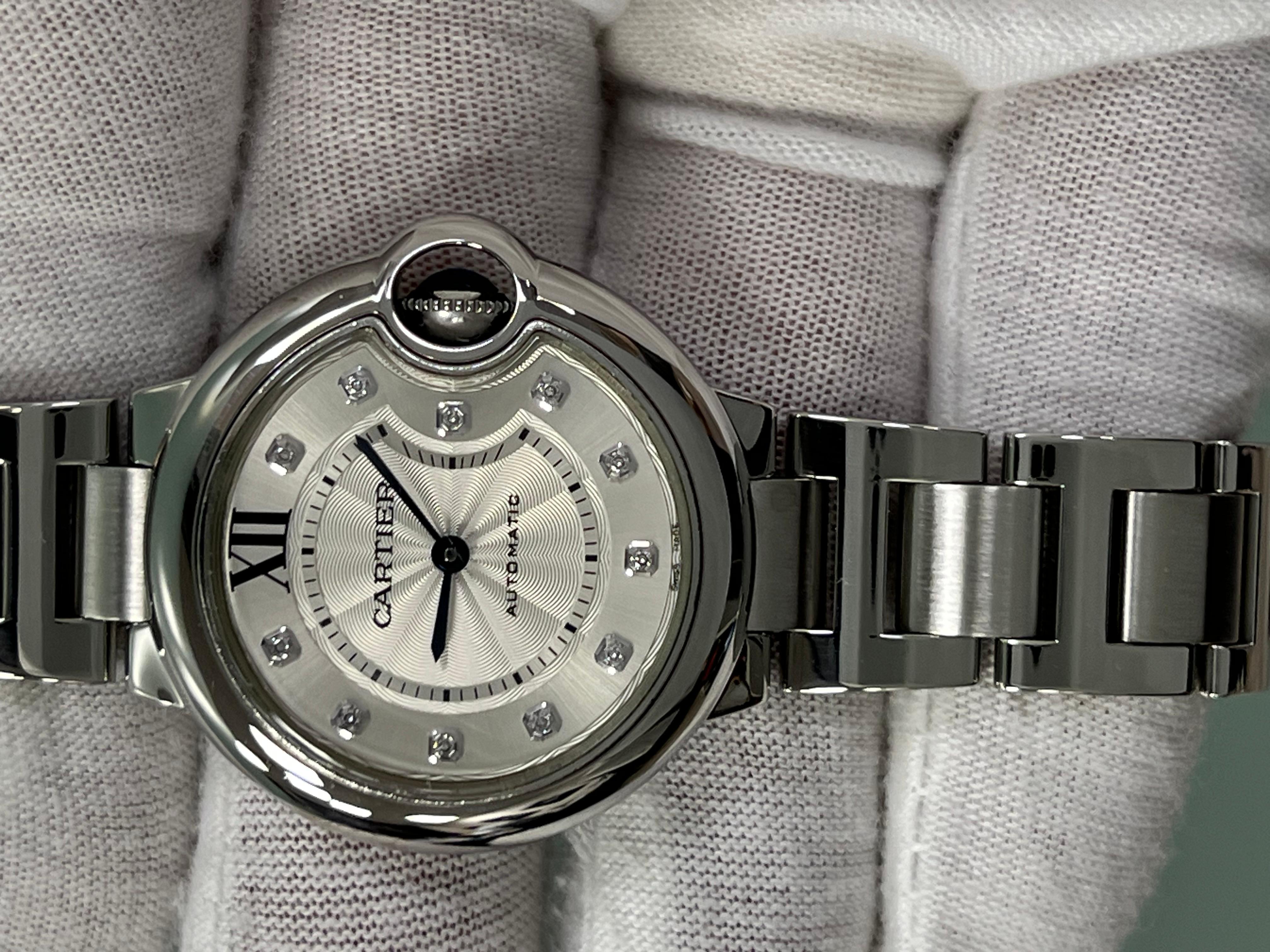 Cartier Ballon Bleu 3489 WE902074 Midsize 33mm Diamond Dial Steel Box Paper For Sale 6