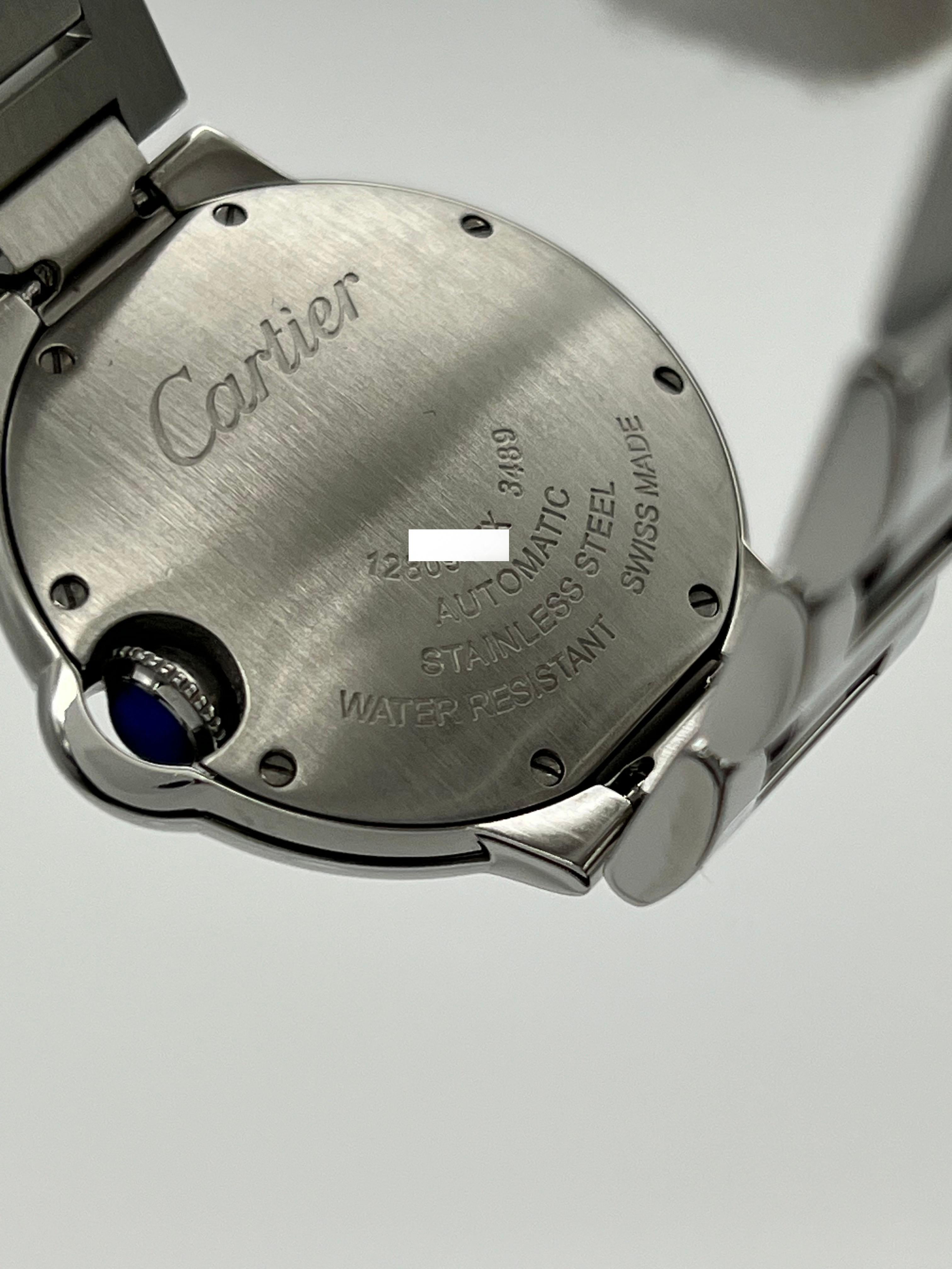 Cartier Ballon Bleu 3489 WE902074 Midsize 33mm Diamond Dial Steel Box Paper For Sale 1