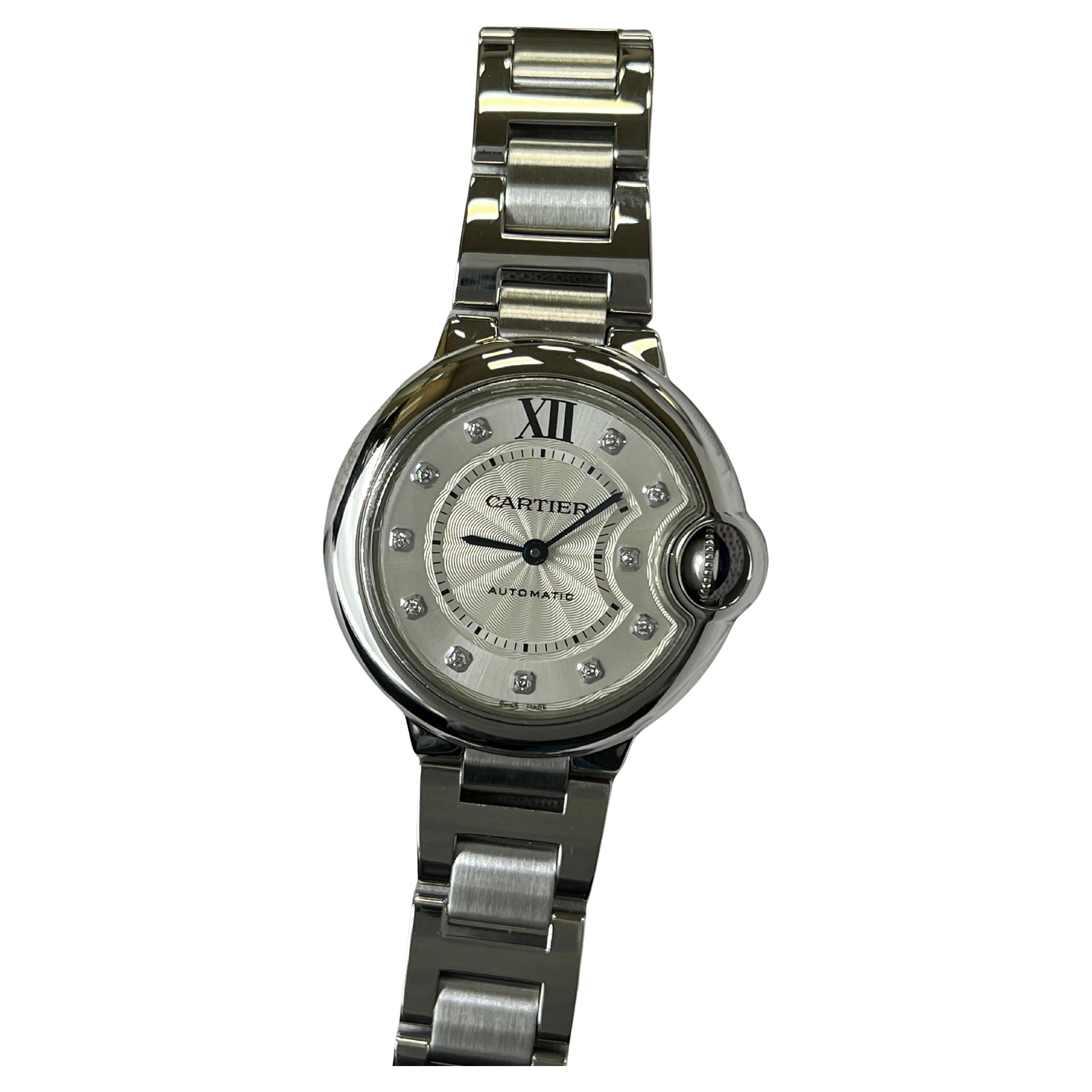 Cartier Ballon Bleu 3489 WE902074 Midsize 33mm Diamond Dial Steel Box Paper