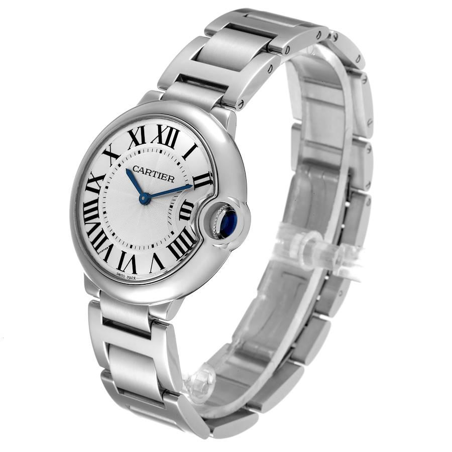 Cartier Ballon Bleu 36 Midsize Silver Guilloche Dial Watch W69011Z4 In Excellent Condition For Sale In Atlanta, GA