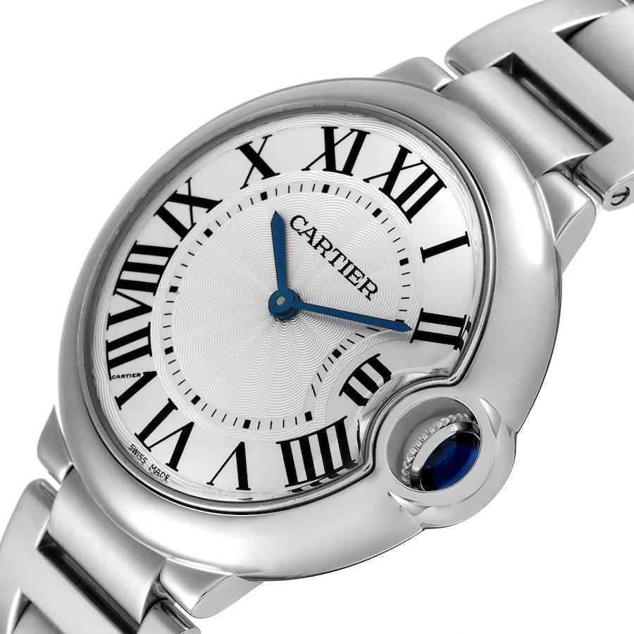 Men's Cartier Ballon Bleu 36 Midsize Silver Guilloche Dial Watch W69011Z4 For Sale