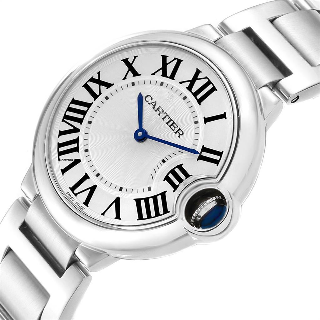 Cartier Ballon Bleu 36 Midsize Silver Guilloche Dial Watch W69011Z4 In Good Condition For Sale In Atlanta, GA