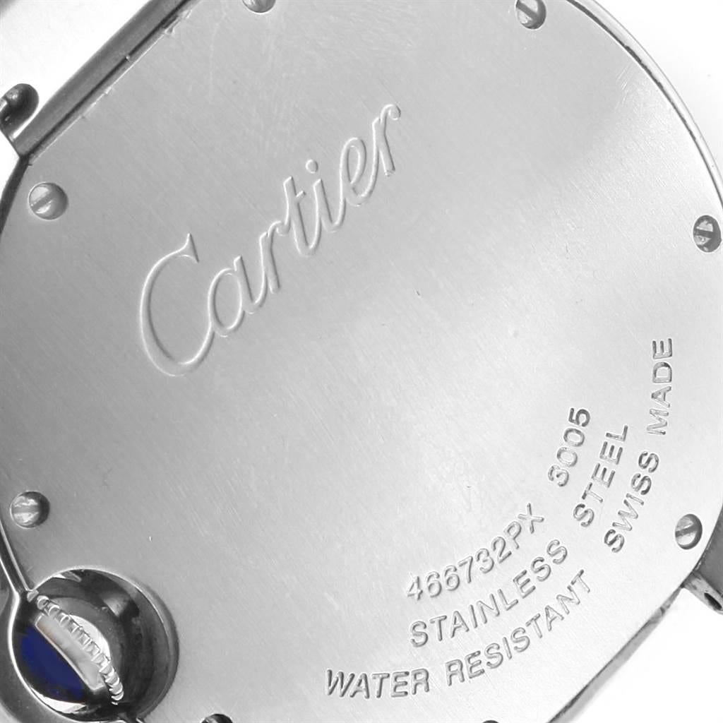 Women's or Men's Cartier Ballon Bleu 36 Midsize Silver Guilloche Dial Watch W69011Z4 For Sale