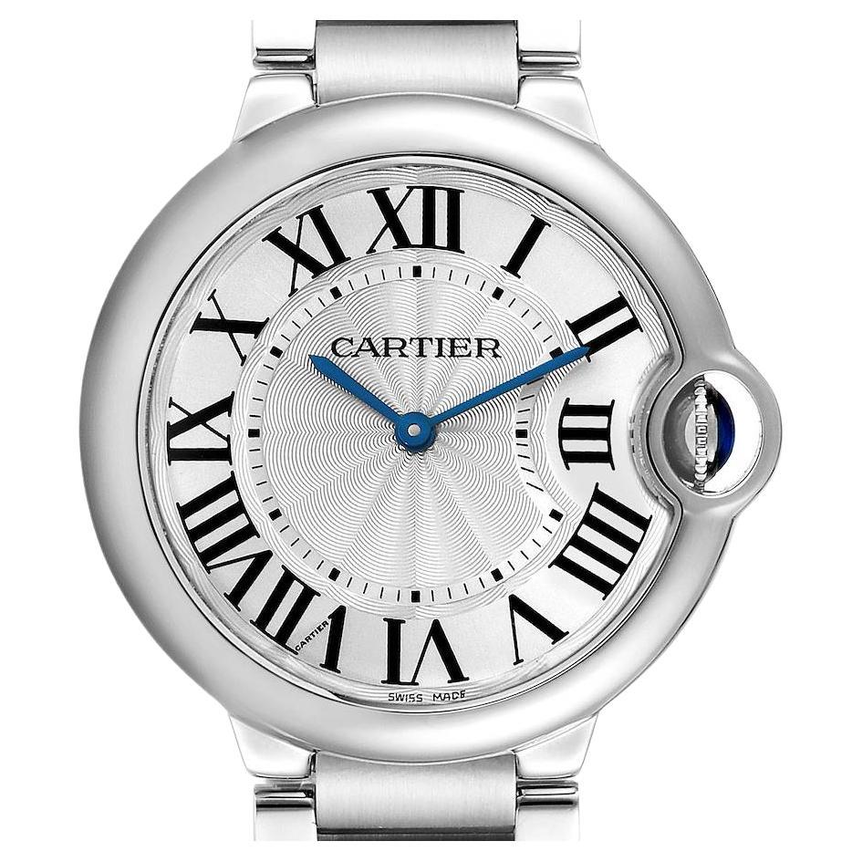 Cartier Ballon Bleu 36 Midsize Silver Guilloche Dial Watch W69011Z4 For Sale
