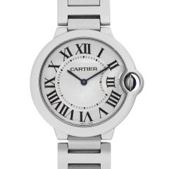 Cartier Ballon Bleu 36 Silver Guilloche Roman Dial Quartz Unisex Watch W69011Z4