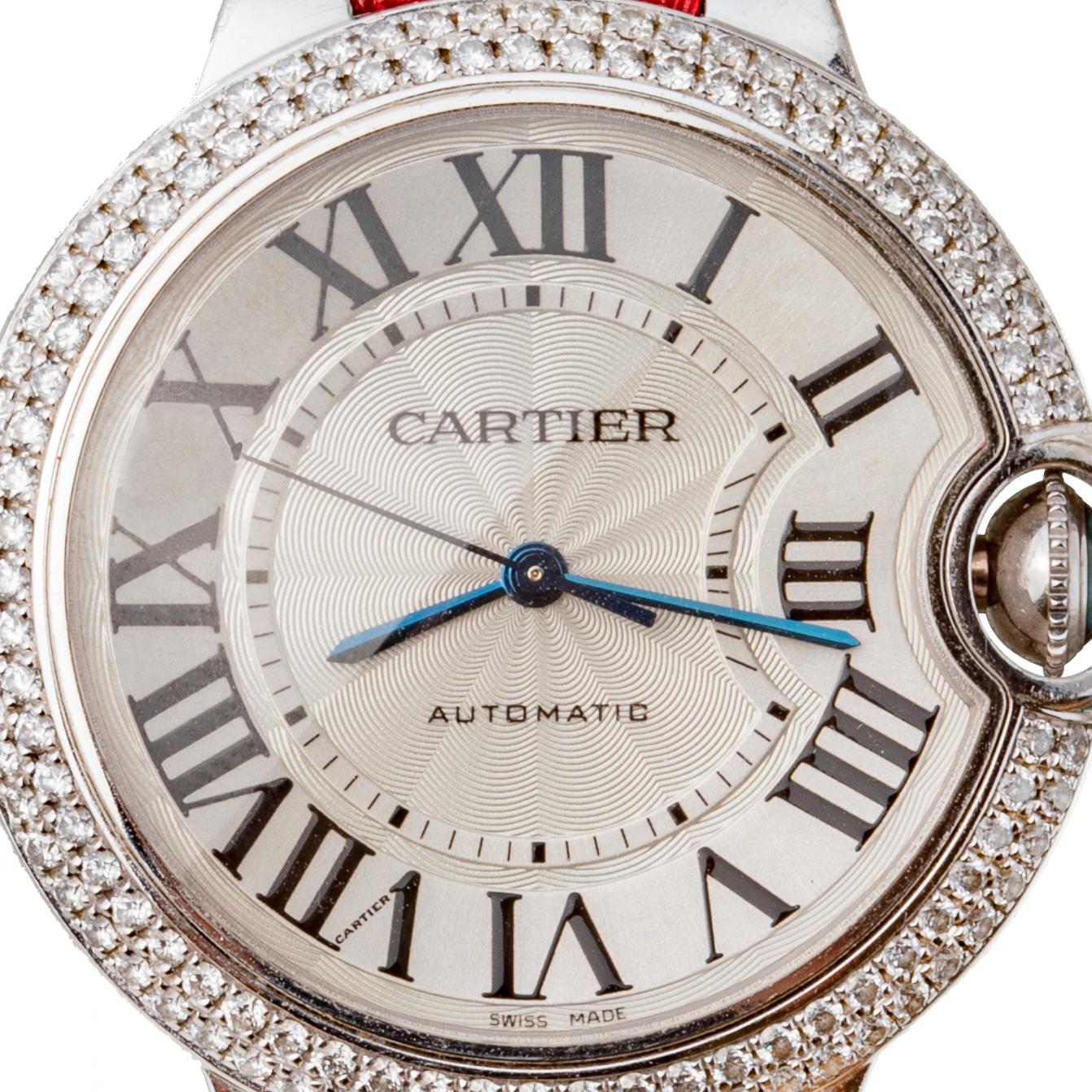 Cartier Montre Ballon en or blanc et diamants 36, réf. WE900651 Excellent état - En vente à Palm Beach, FL