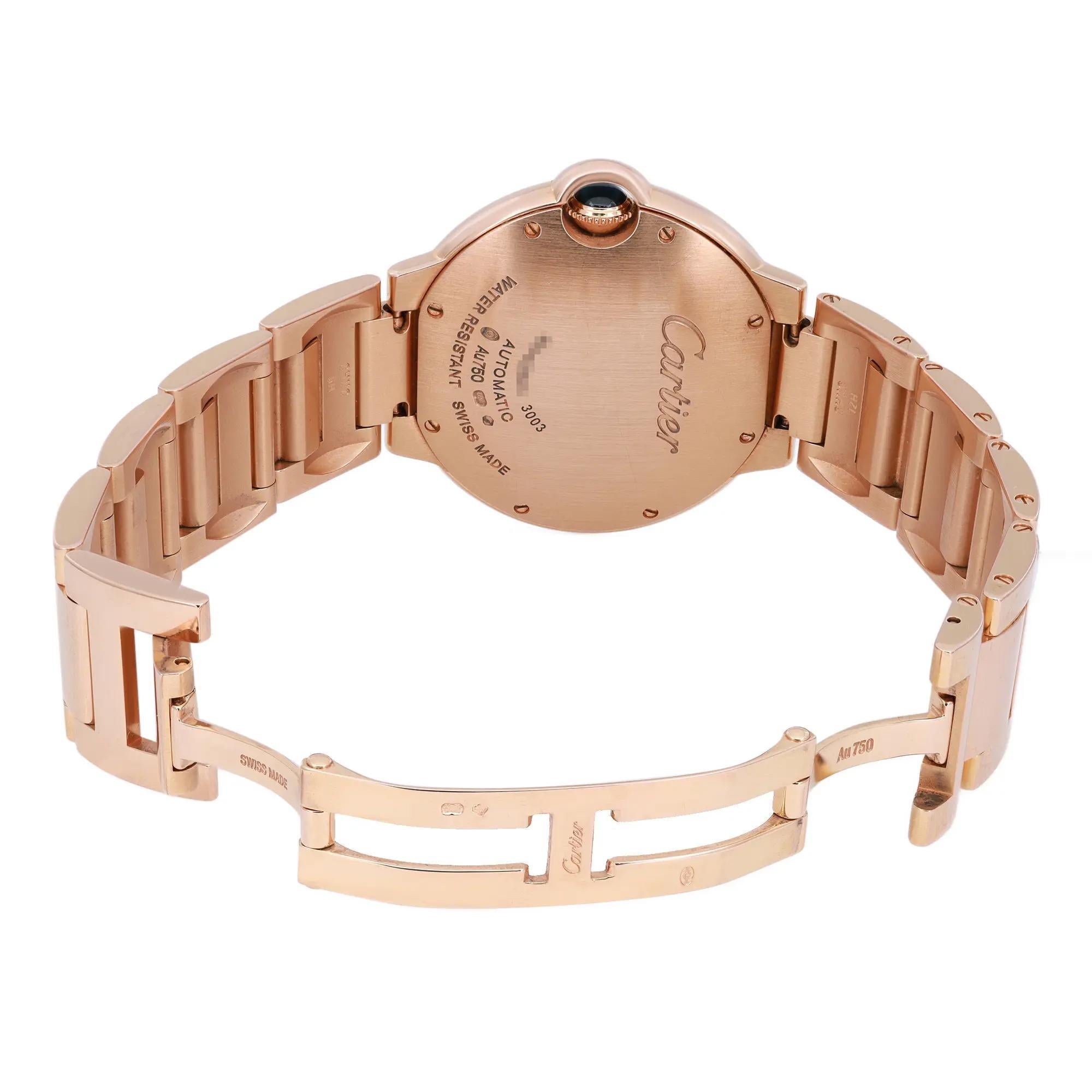 Reloj Cartier Ballon Bleu 36 mm Oro rosa 18 quilates Diamante Esfera plateada Mujer WE902026 en venta 3