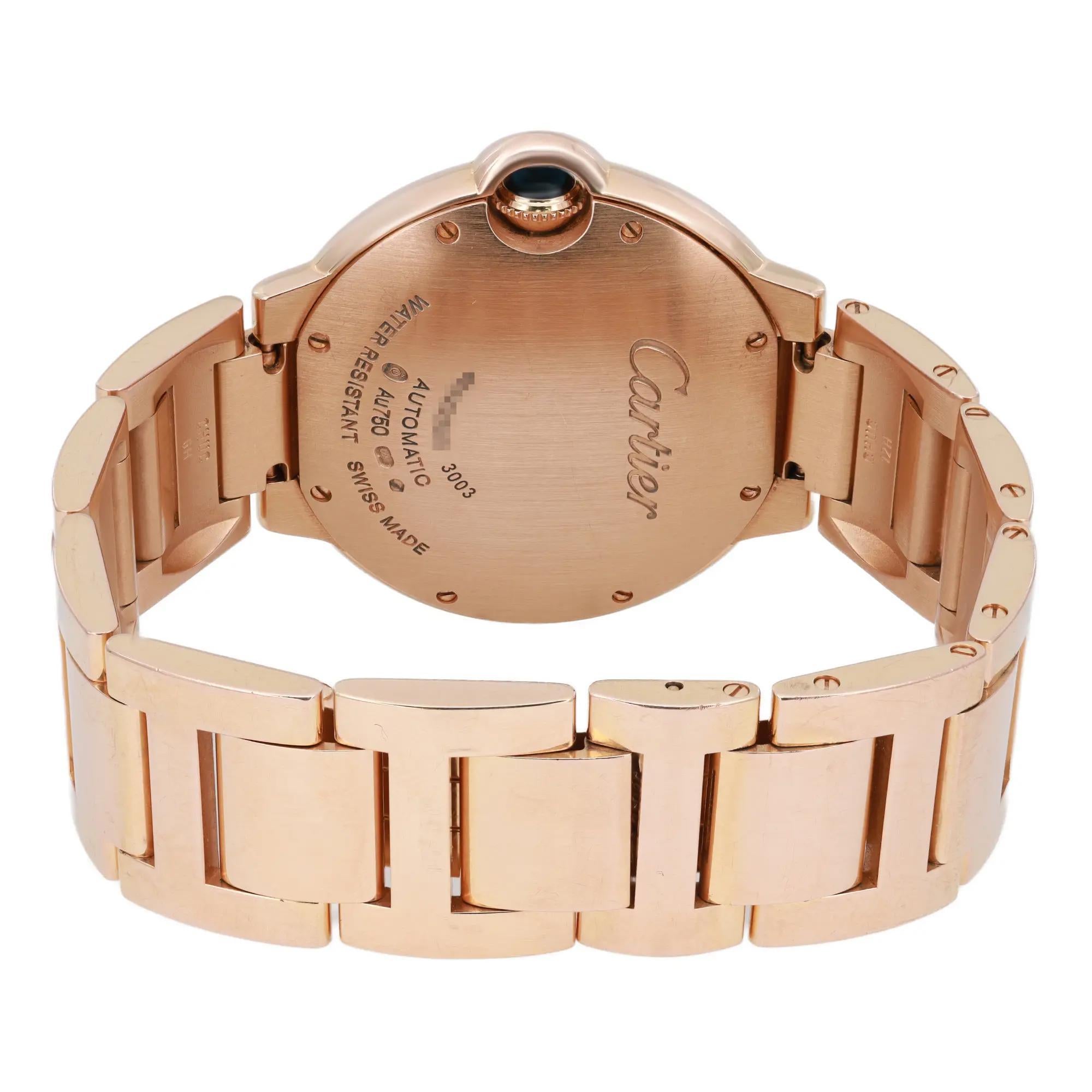 Reloj Cartier Ballon Bleu 36 mm Oro rosa 18 quilates Diamante Esfera plateada Mujer WE902026 en venta 4