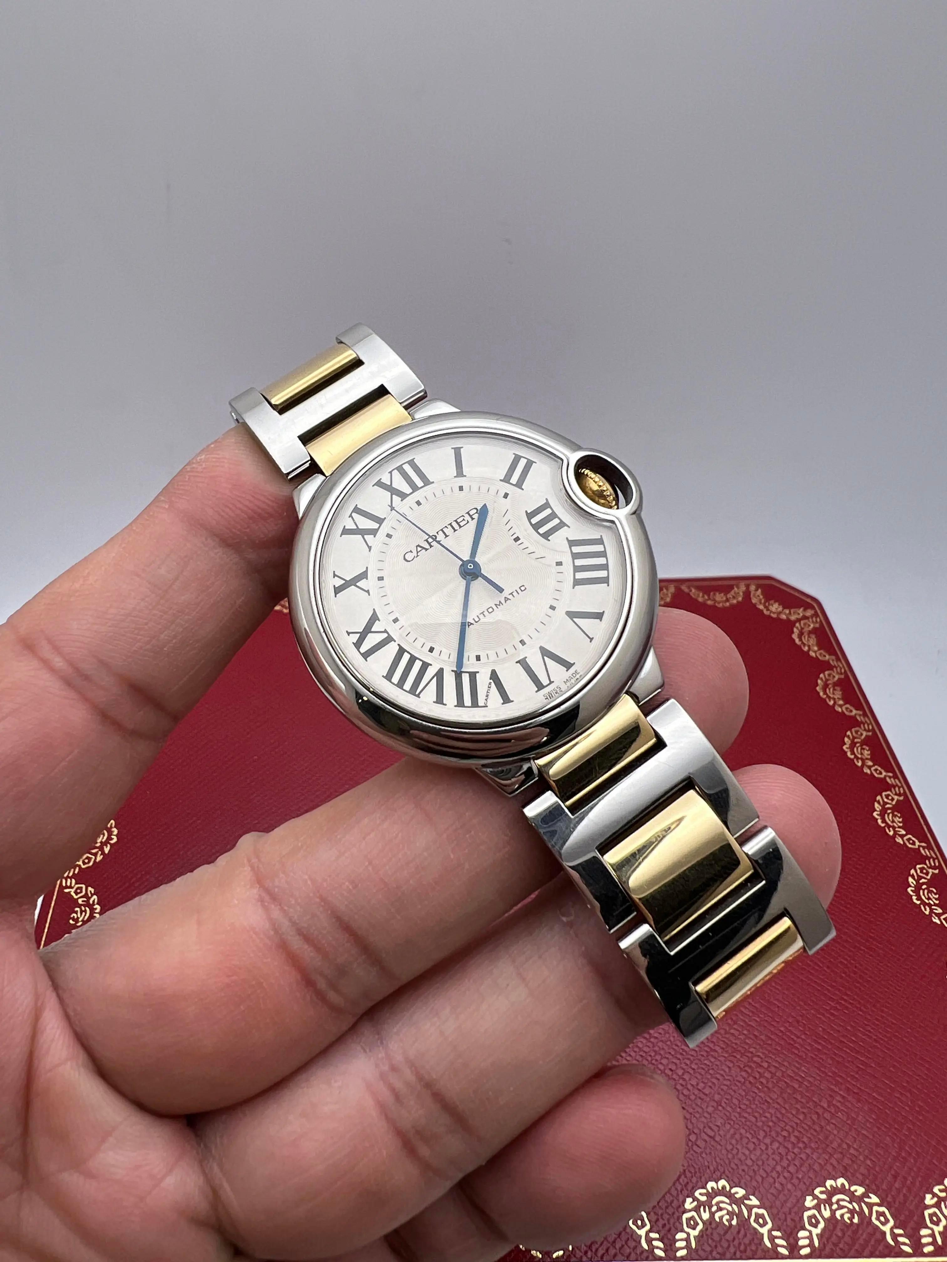 Femenino o masculino Cartier Ballon Bleu 36mm 18K Oro Amarillo Acero Plata Esfera Caja Papeles W6920047 en venta