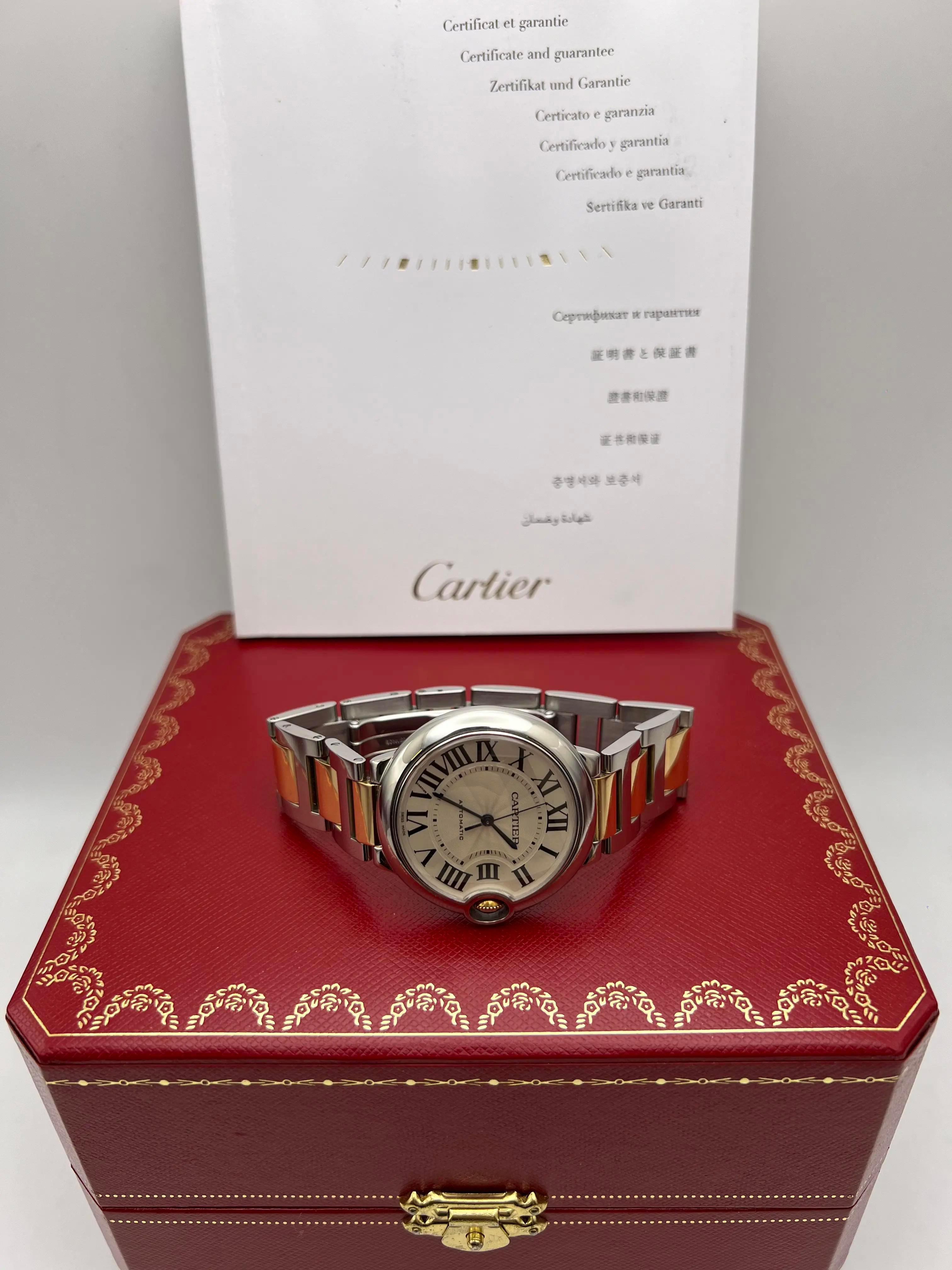 Cartier Ballon Bleu 36mm 18K Oro Amarillo Acero Plata Esfera Caja Papeles W6920047 en venta 4