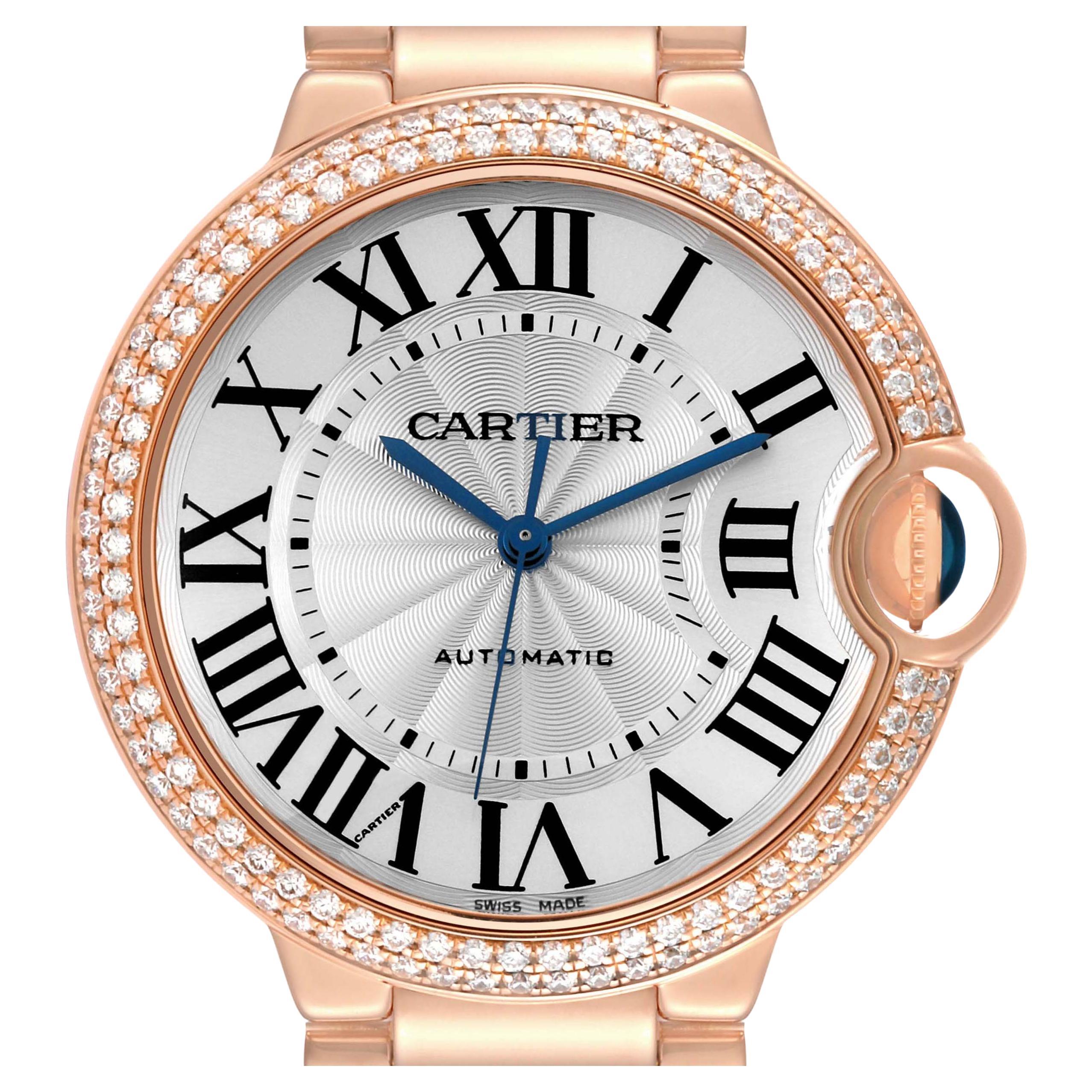 Cartier Ballon Bleu 36mm Automatic Rose Gold Diamond Mens Watch WE9005Z3