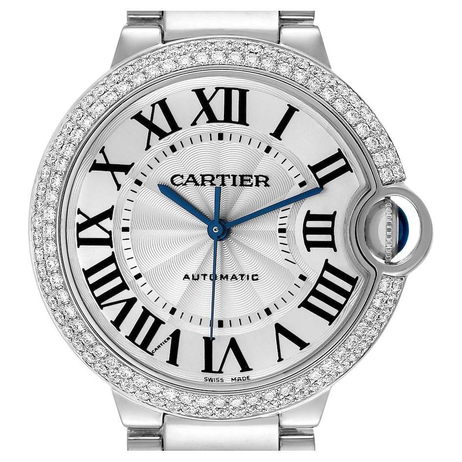 Cartier Ballon Bleu Automatic White Gold Diamond Watch WE9006Z3 Box Card