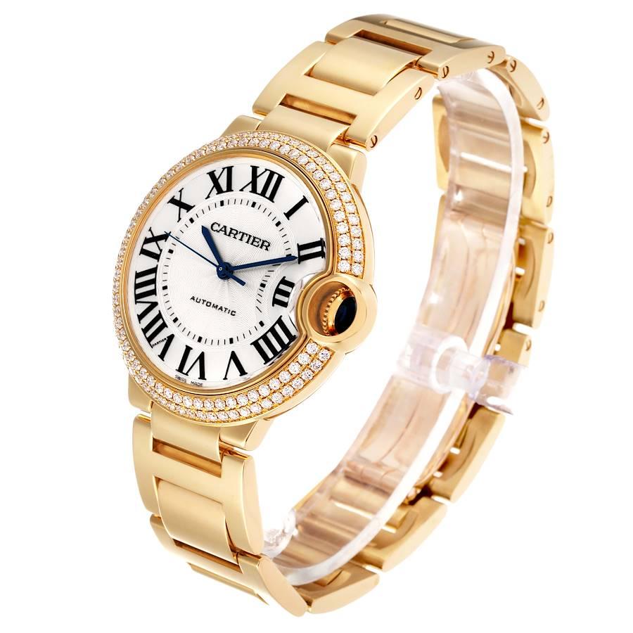 Women's Cartier Ballon Bleu 36mm Automatic Yellow Gold Diamond Watch WE9004Z3 Box Papers