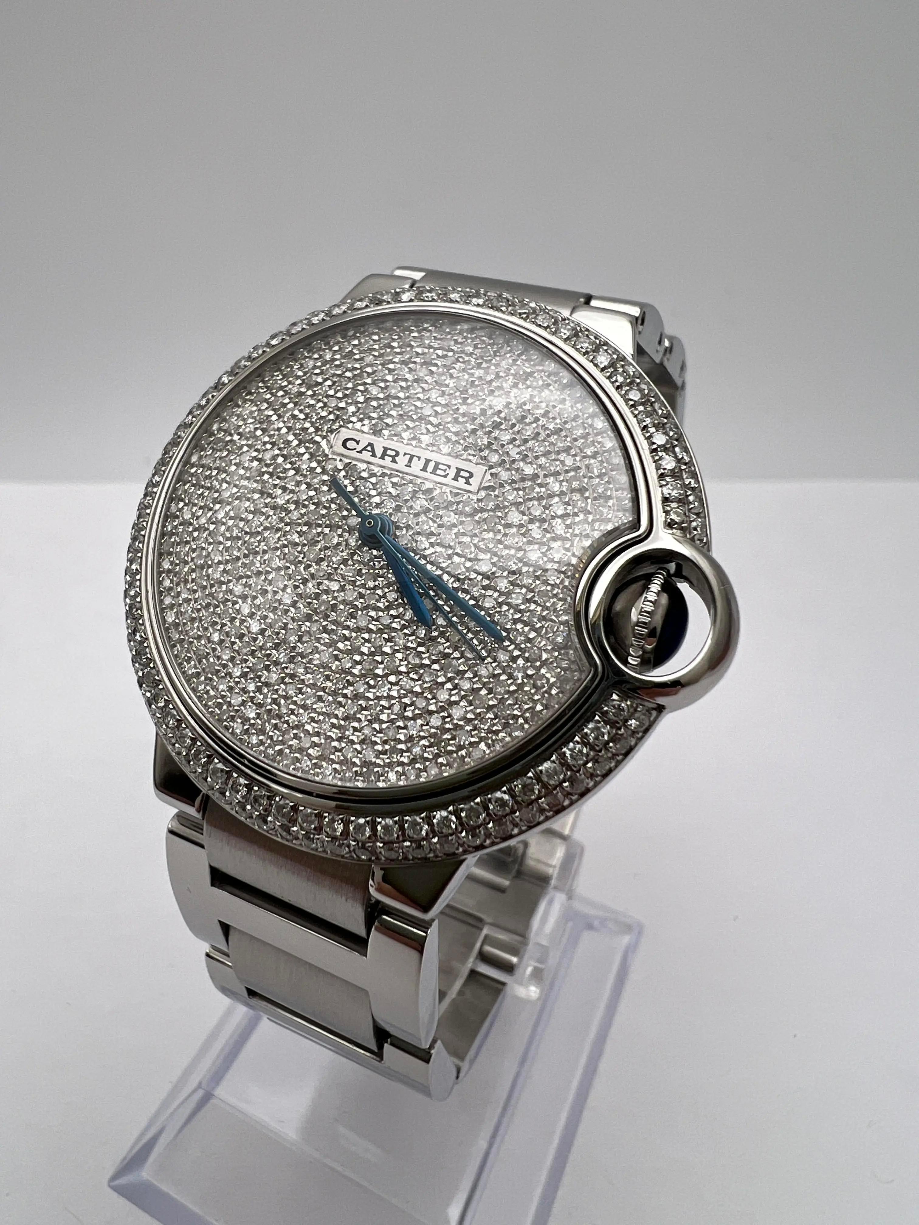 Cartier Ballon Bleu 36mm Lunette diamantée personnalisée et cadran entièrement pavé W6920046 en vente 5
