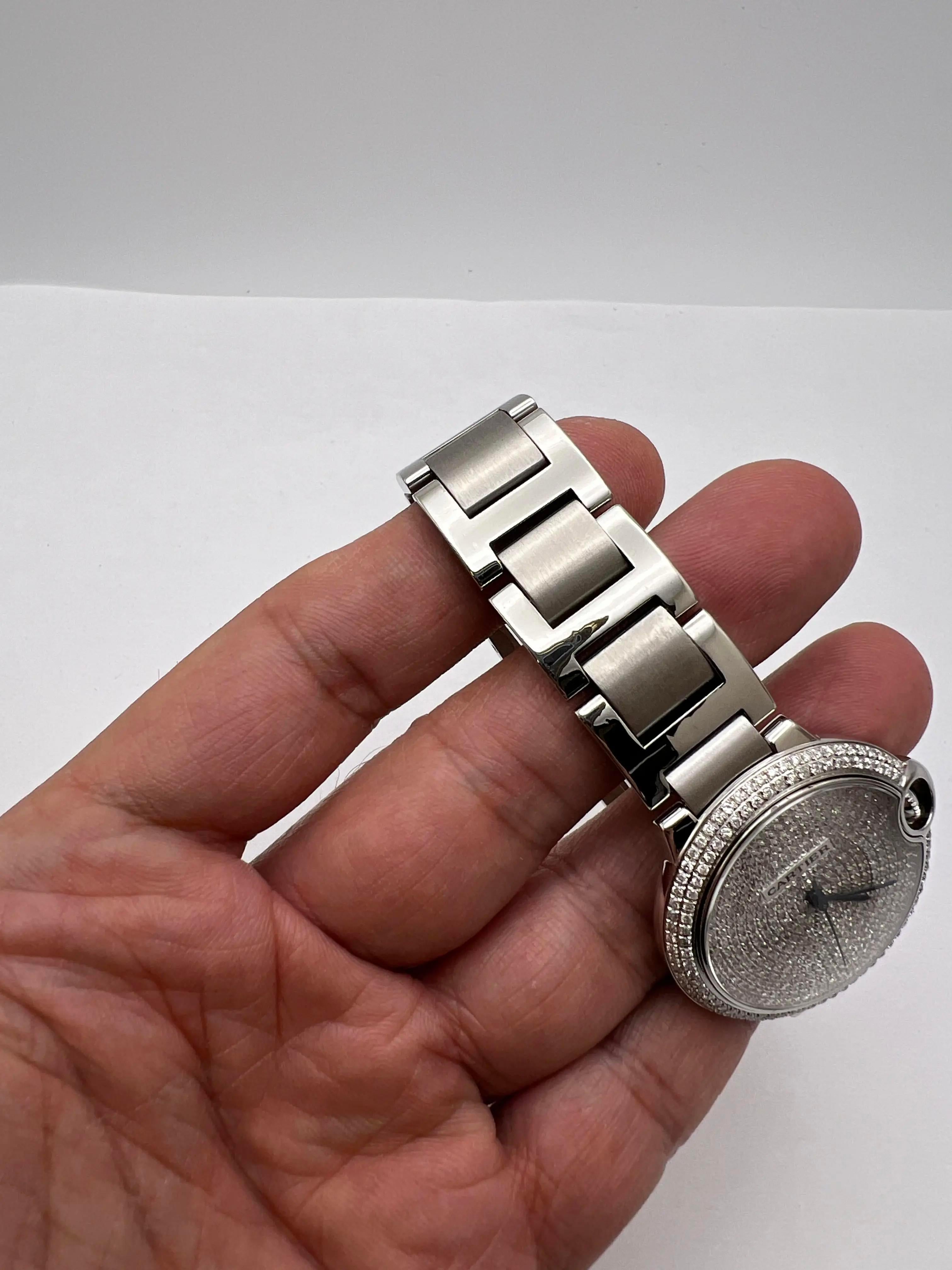 Cartier Ballon Bleu 36mm Lunette diamantée personnalisée et cadran entièrement pavé W6920046 en vente 6