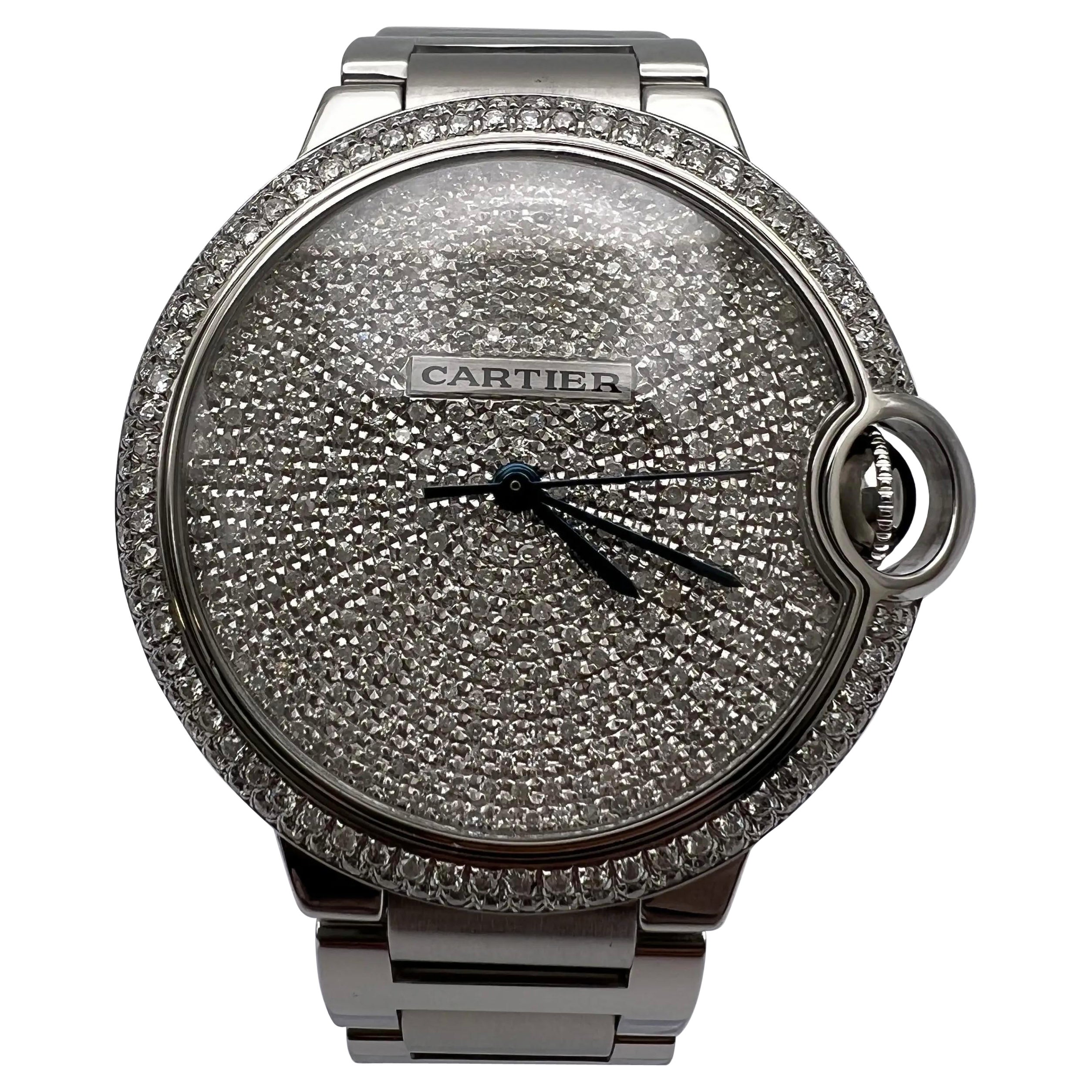 Cartier Ballon Bleu 36 mm lunetta personalizzata con diamanti e quadrante con pavé W6920046