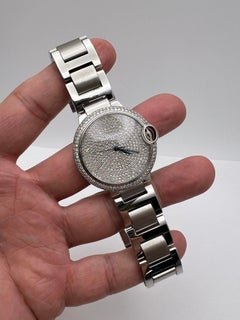 Cartier Ballon Bleu 36mm Lunette diamantée personnalisée et cadran entièrement pavé W6920046