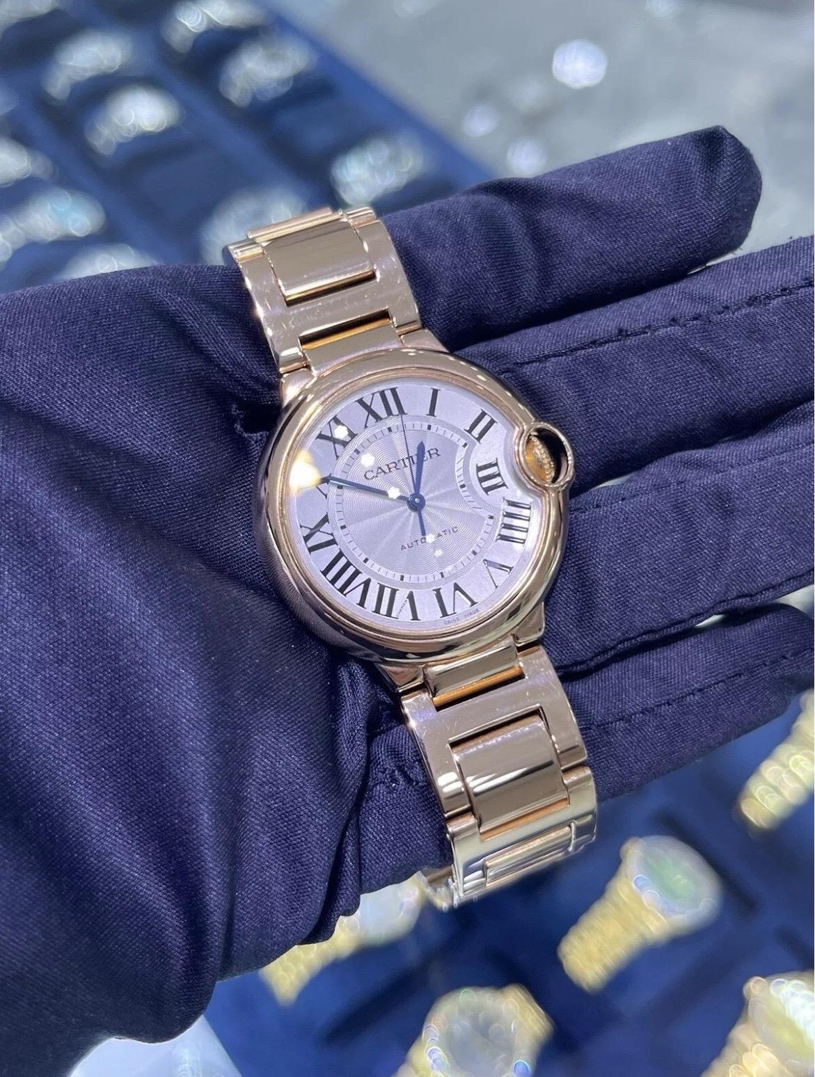 Orologio Cartier Ballon Bleu 36 mm Midsize 3003 W69004Z2 Oro rosa 18 carati In condizioni buone in vendita a Boca Raton, FL