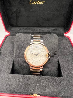 Cartier Ballon Bleu 36mm Rose Gold Silver Diamond Dial W3BB0007 Box Set