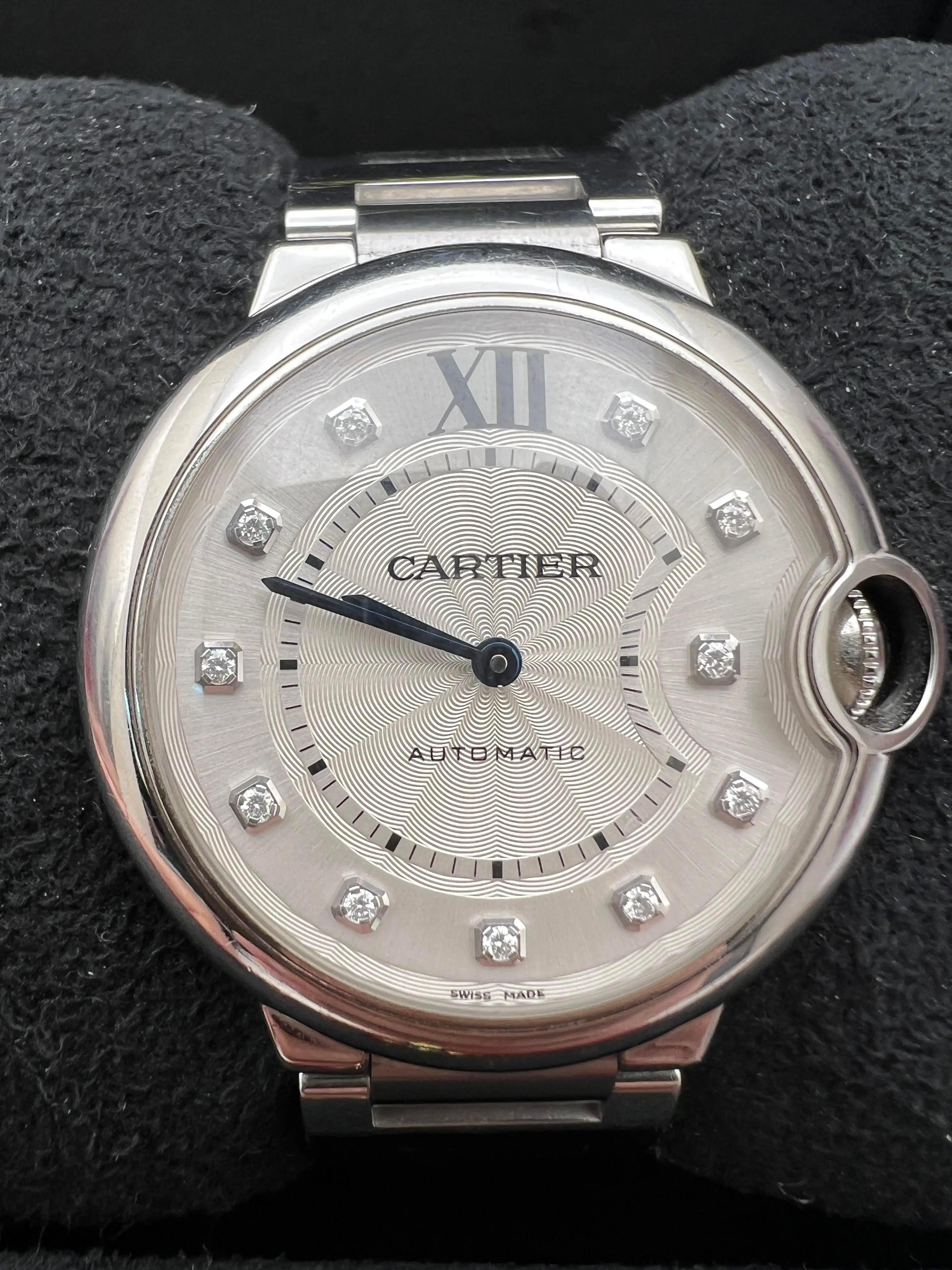 Women's or Men's Cartier Ballon Bleu 36mm Silver Diamond Dial WE902075 Box Set For Sale