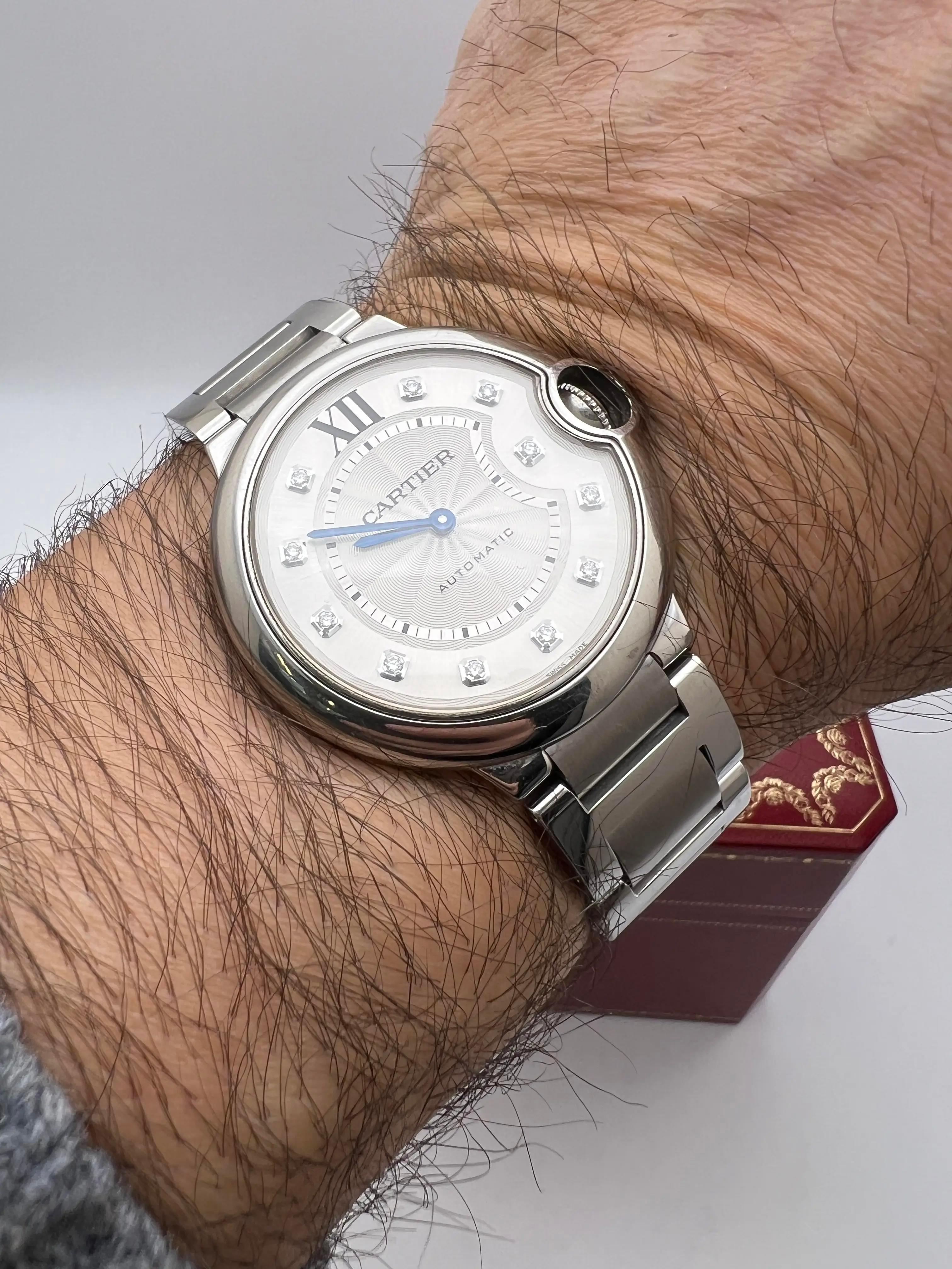 Cartier Ballon Bleu 36mm Silver Diamond Dial WE902075 Box Set For Sale 1
