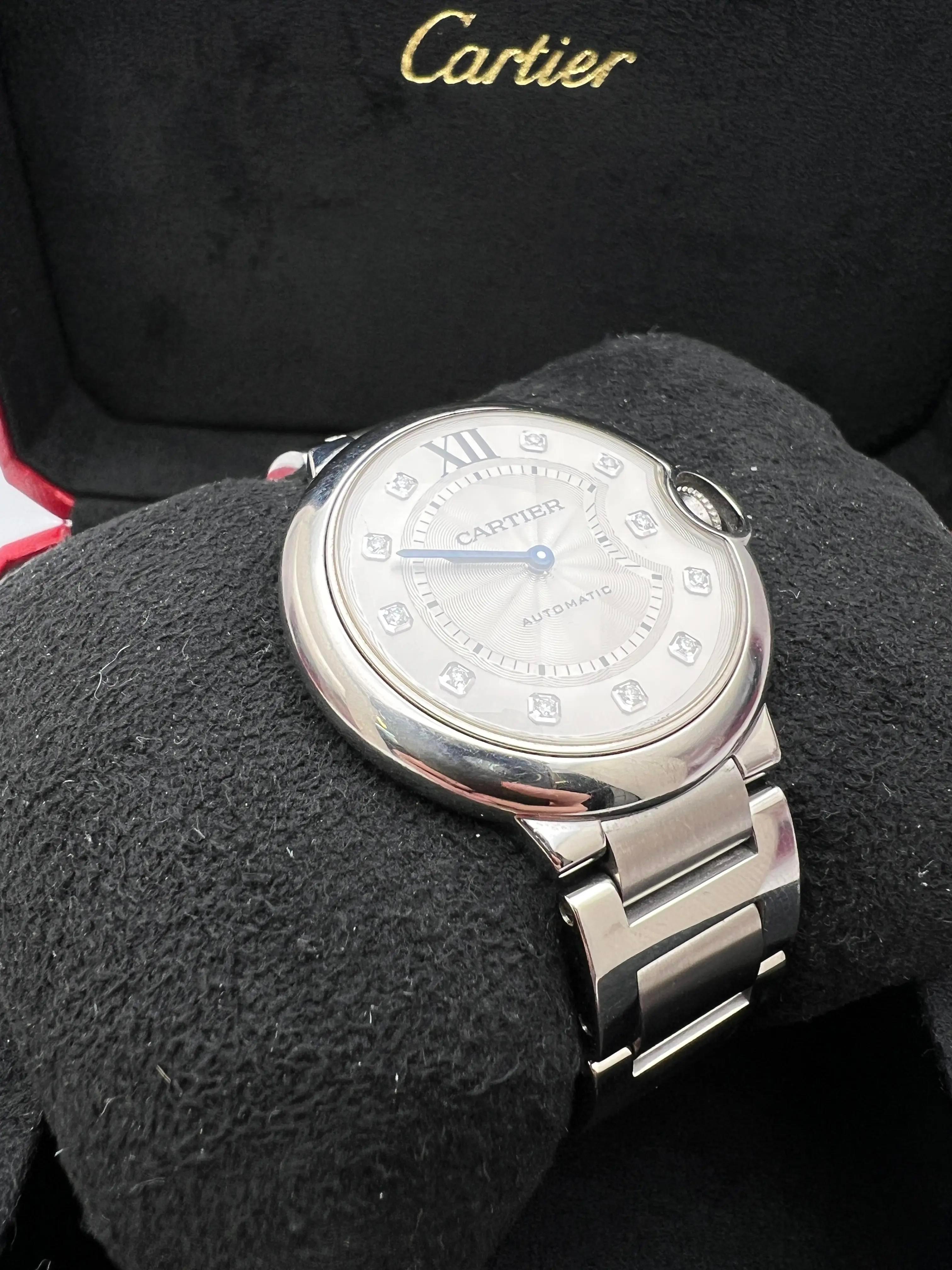 Cartier Ballon Bleu 36mm Silver Diamond Dial WE902075 Box Set For Sale 2