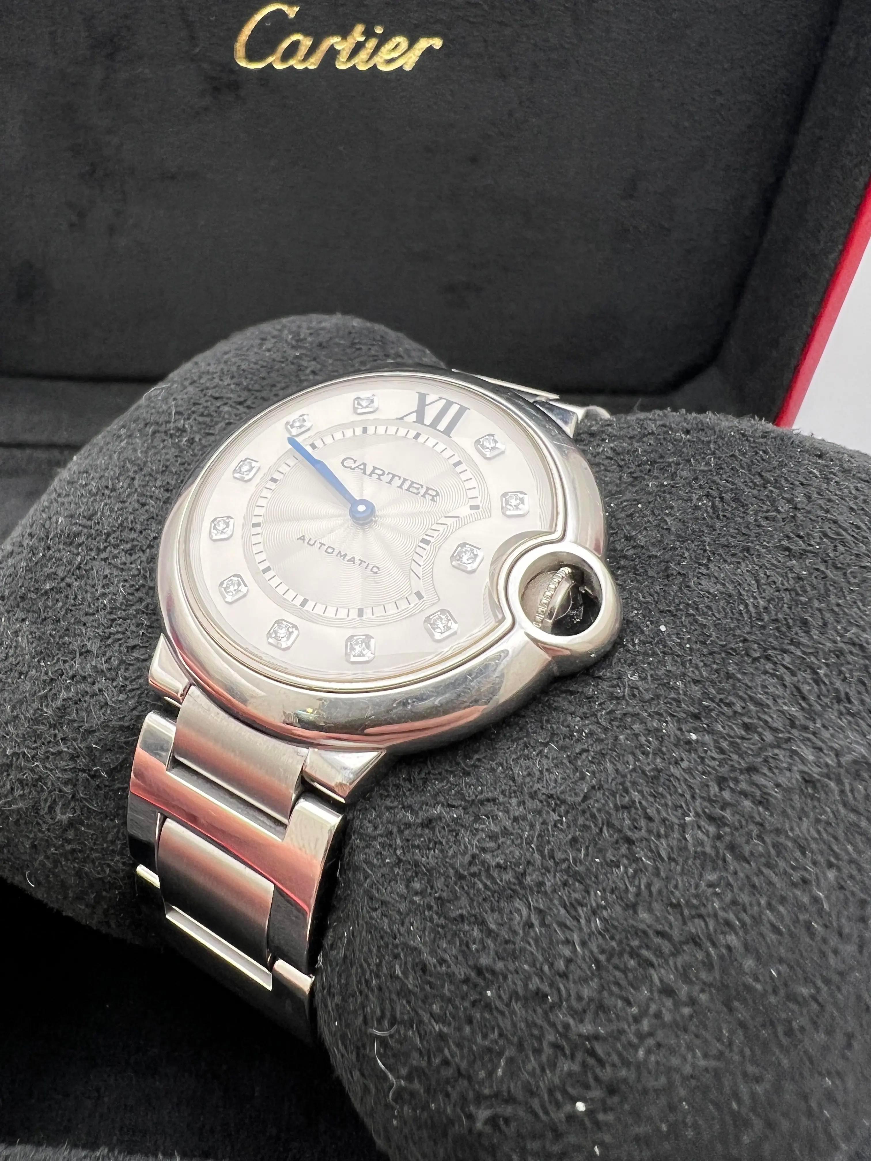 Cartier Ballon Bleu 36mm Silver Diamond Dial WE902075 Box Set For Sale 3