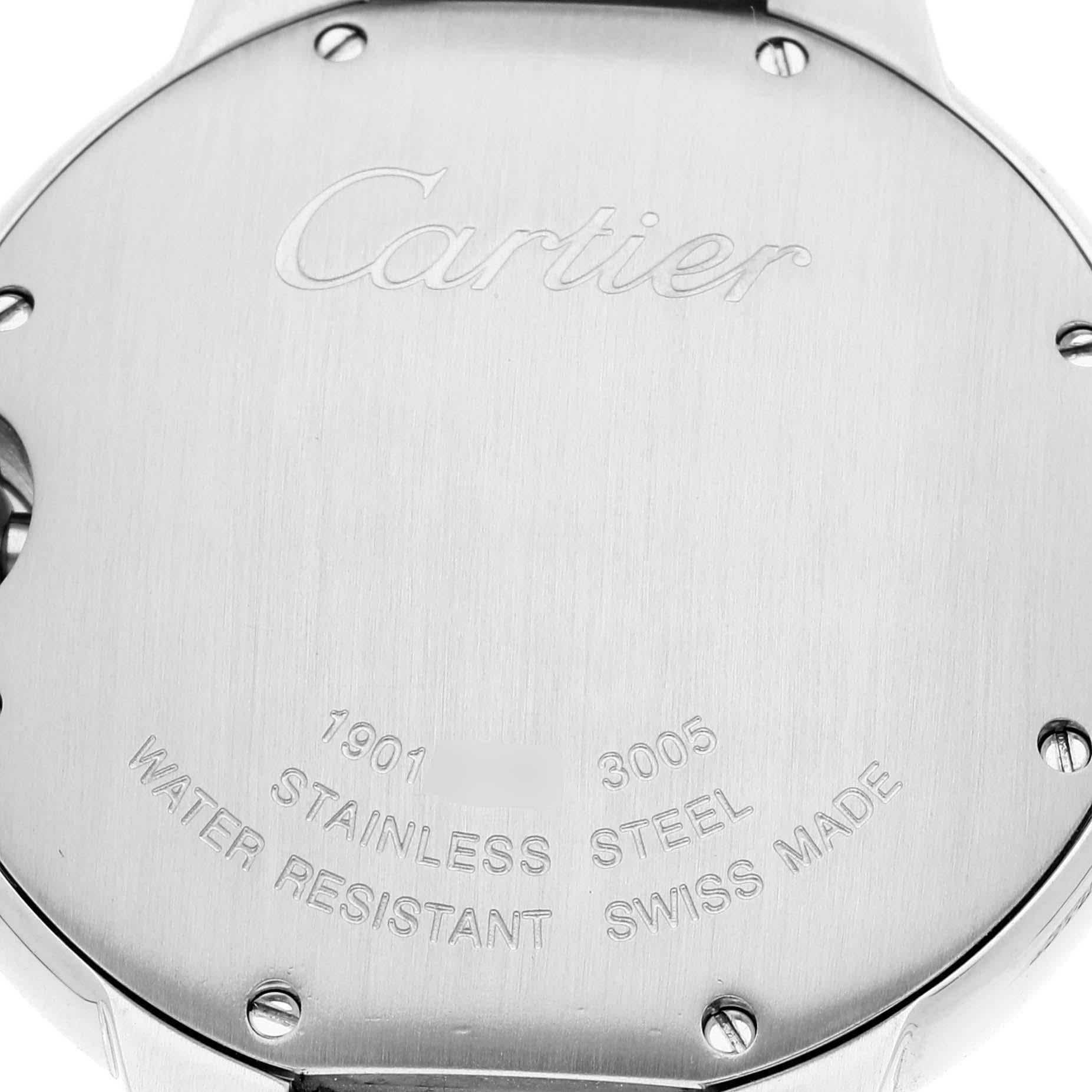 Cartier Ballon Bleu 36mm Silver Guilloche Dial Steel Mens Watch W69011Z4 For Sale 2