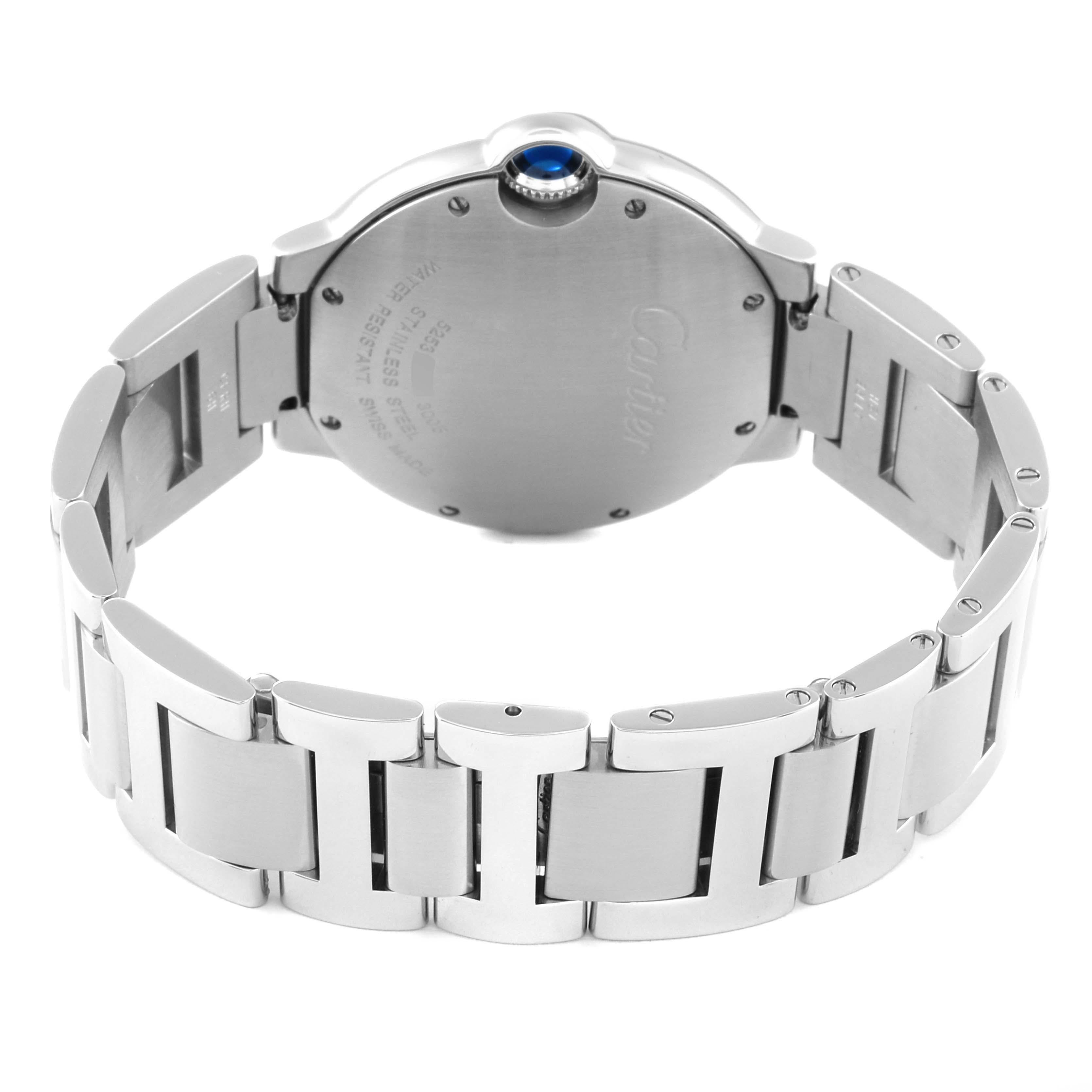 Cartier Ballon Bleu 36mm Silver Guilloche Dial Steel Mens Watch W69011Z4 For Sale 3