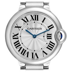 Cartier Ballon Bleu 36mm Silver Guilloche Dial Steel Mens Watch W69011Z4